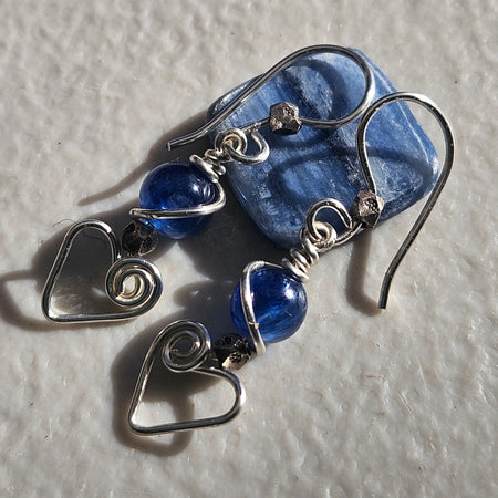 Silver Heart Kyanite Earrings