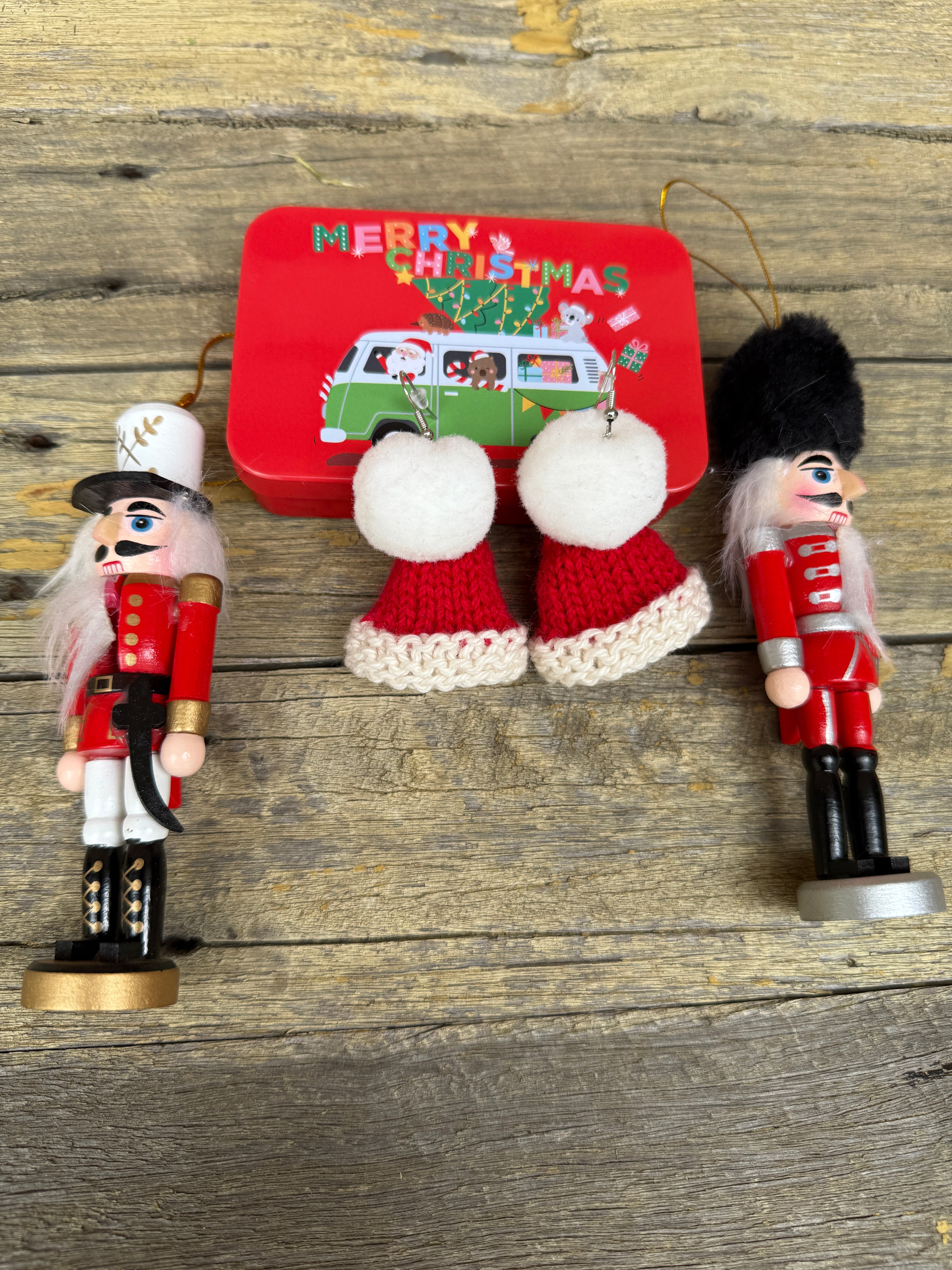 Christmas Beanie Earrings, Hand Knitted Mini Beanies