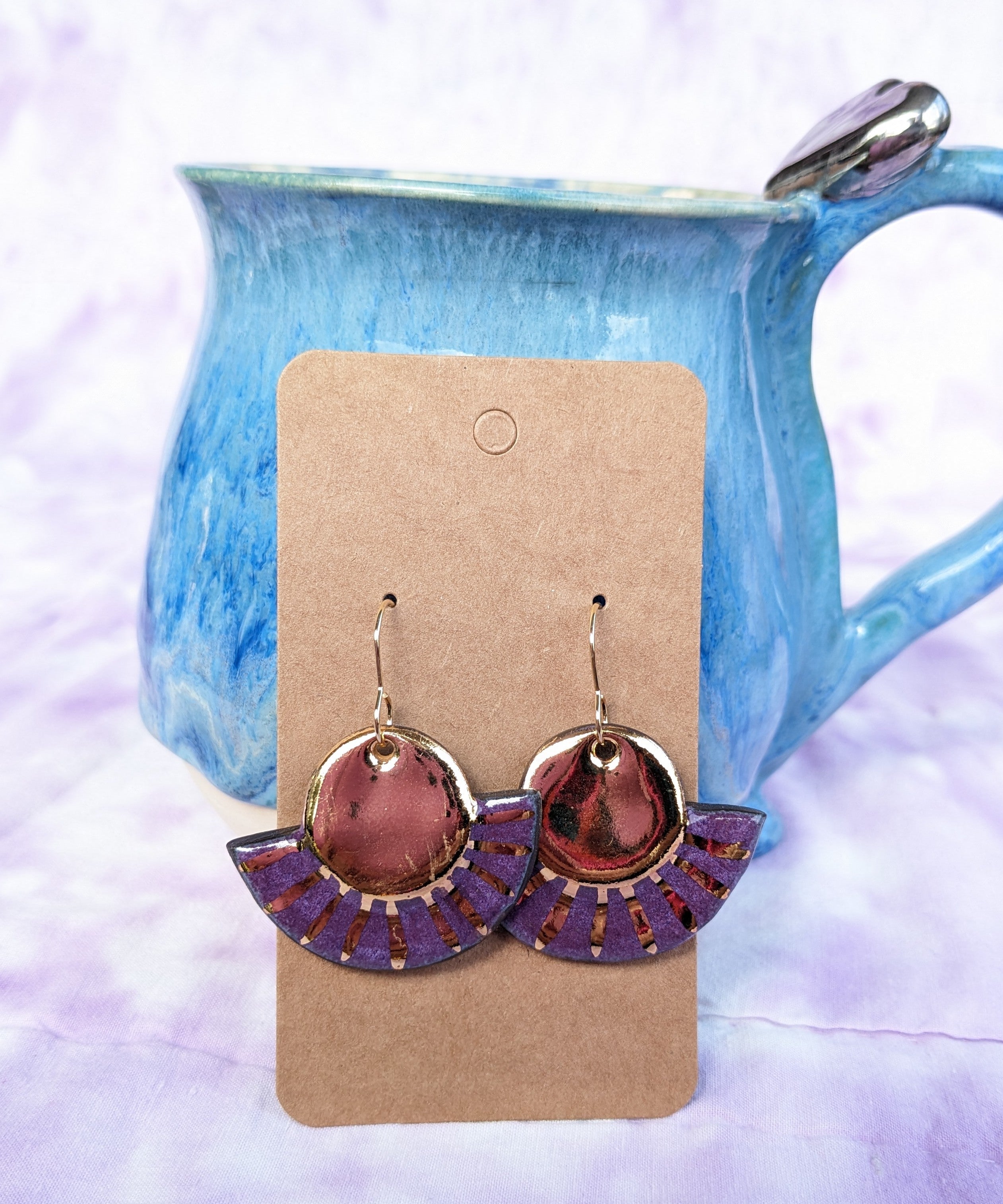 Golden Sunrise Ceramic Earrings. Lightweight, dangle earrings.