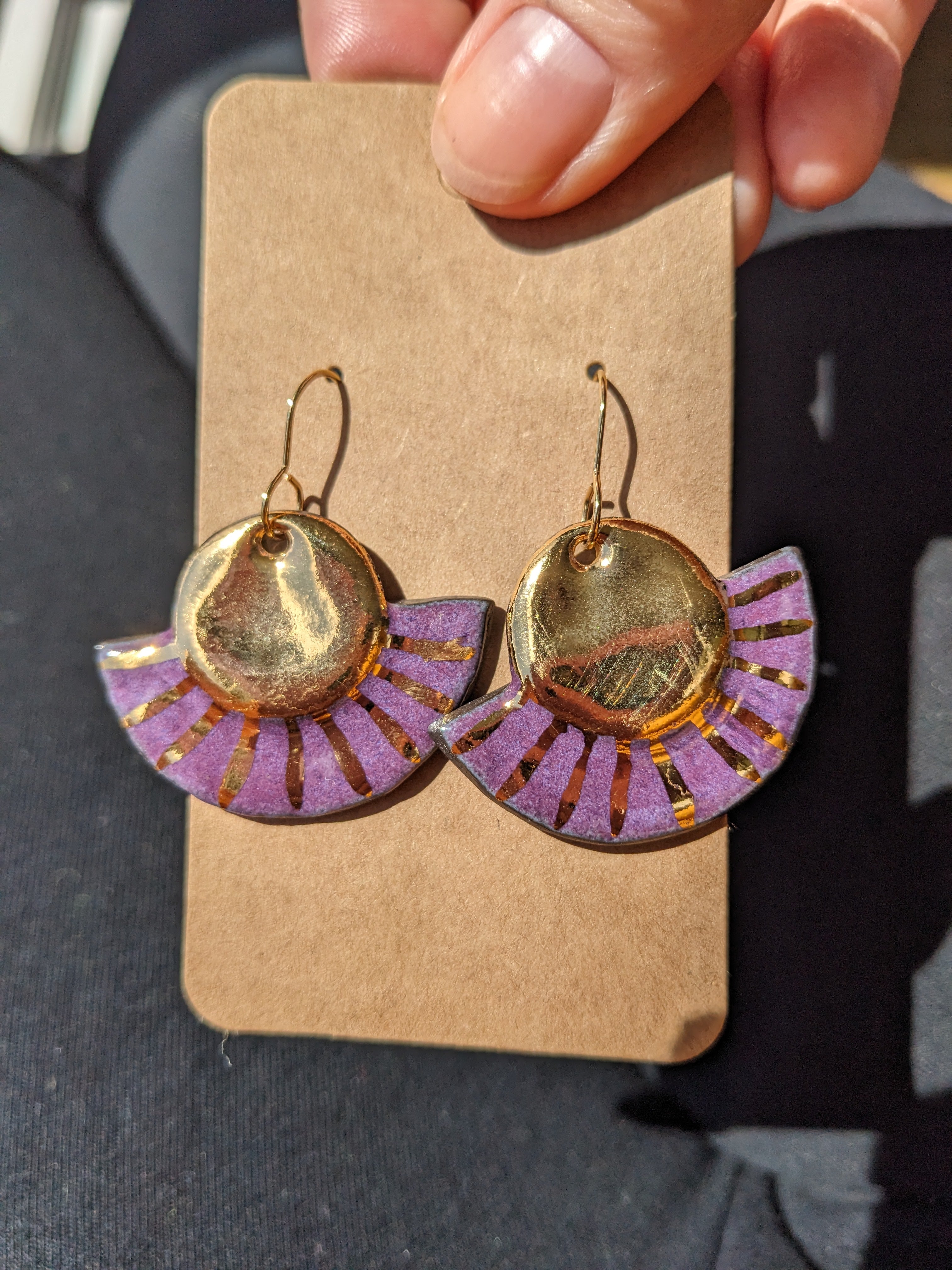 Golden Sunrise Ceramic Earrings. Lightweight, dangle earrings.