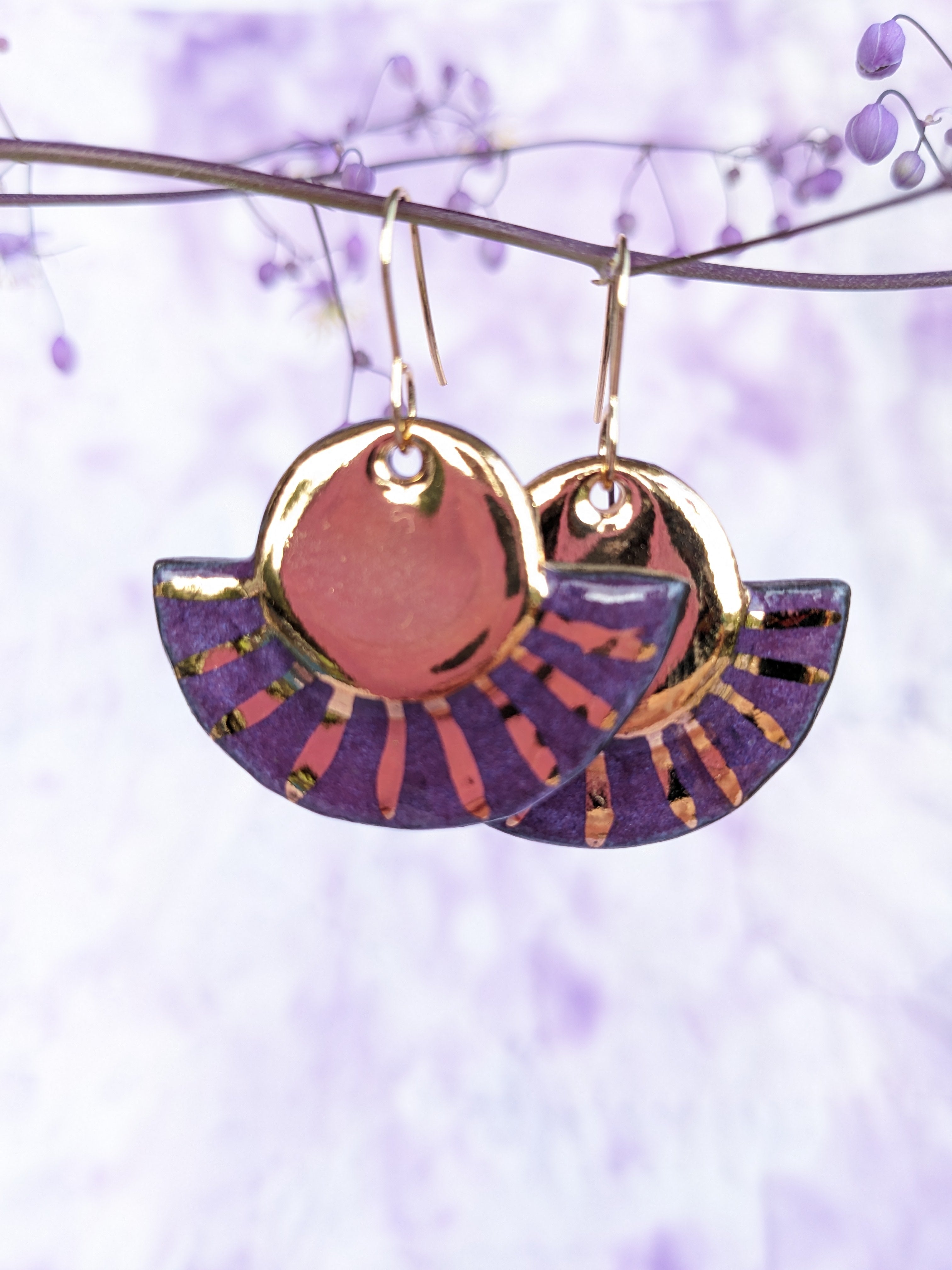 Golden Sunrise Ceramic Earrings. Lightweight, dangle earrings.