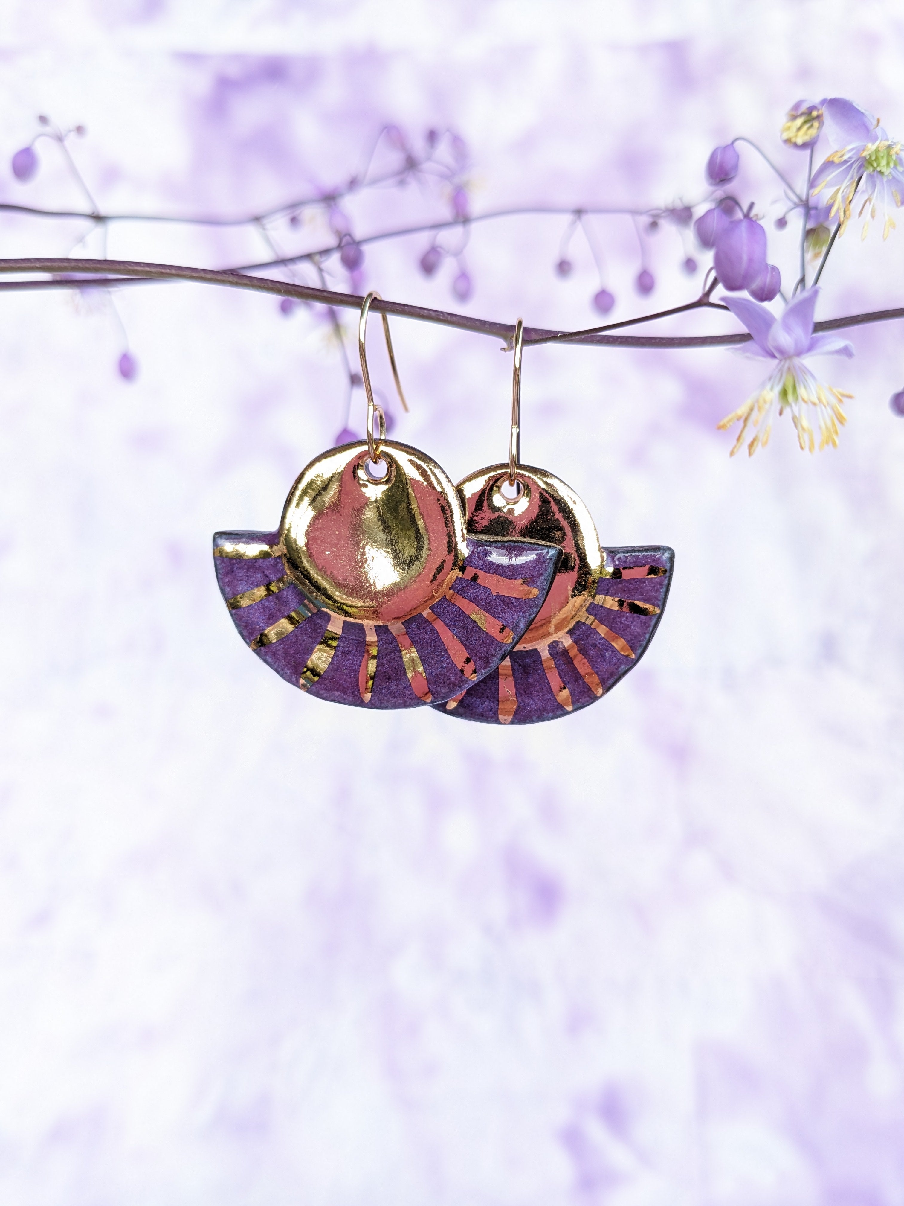 Golden Sunrise Ceramic Earrings. Lightweight, dangle earrings.