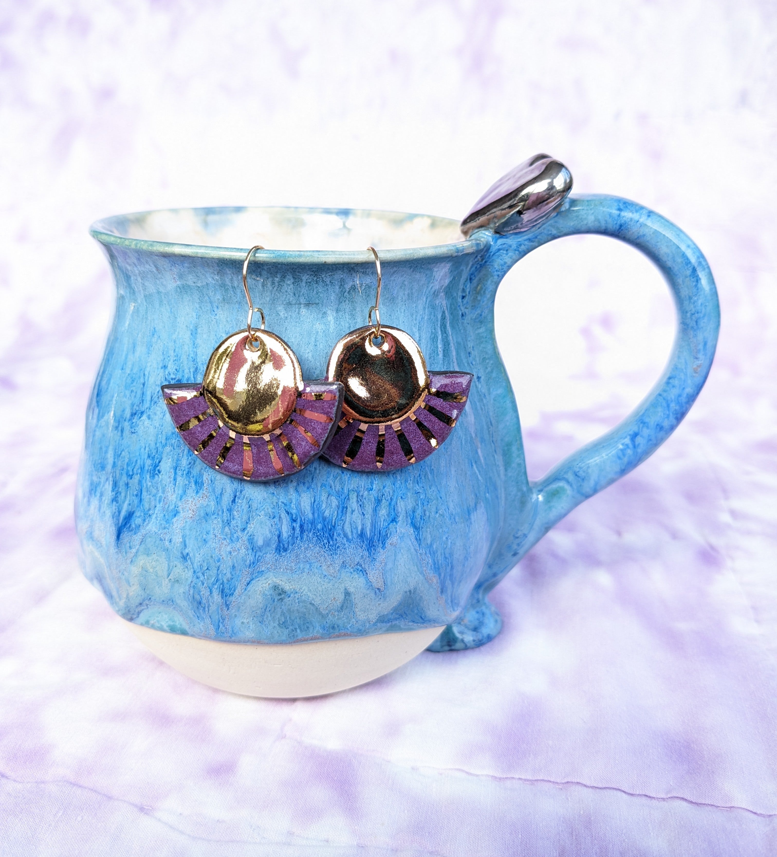 Golden Sunrise Ceramic Earrings. Lightweight, dangle earrings.