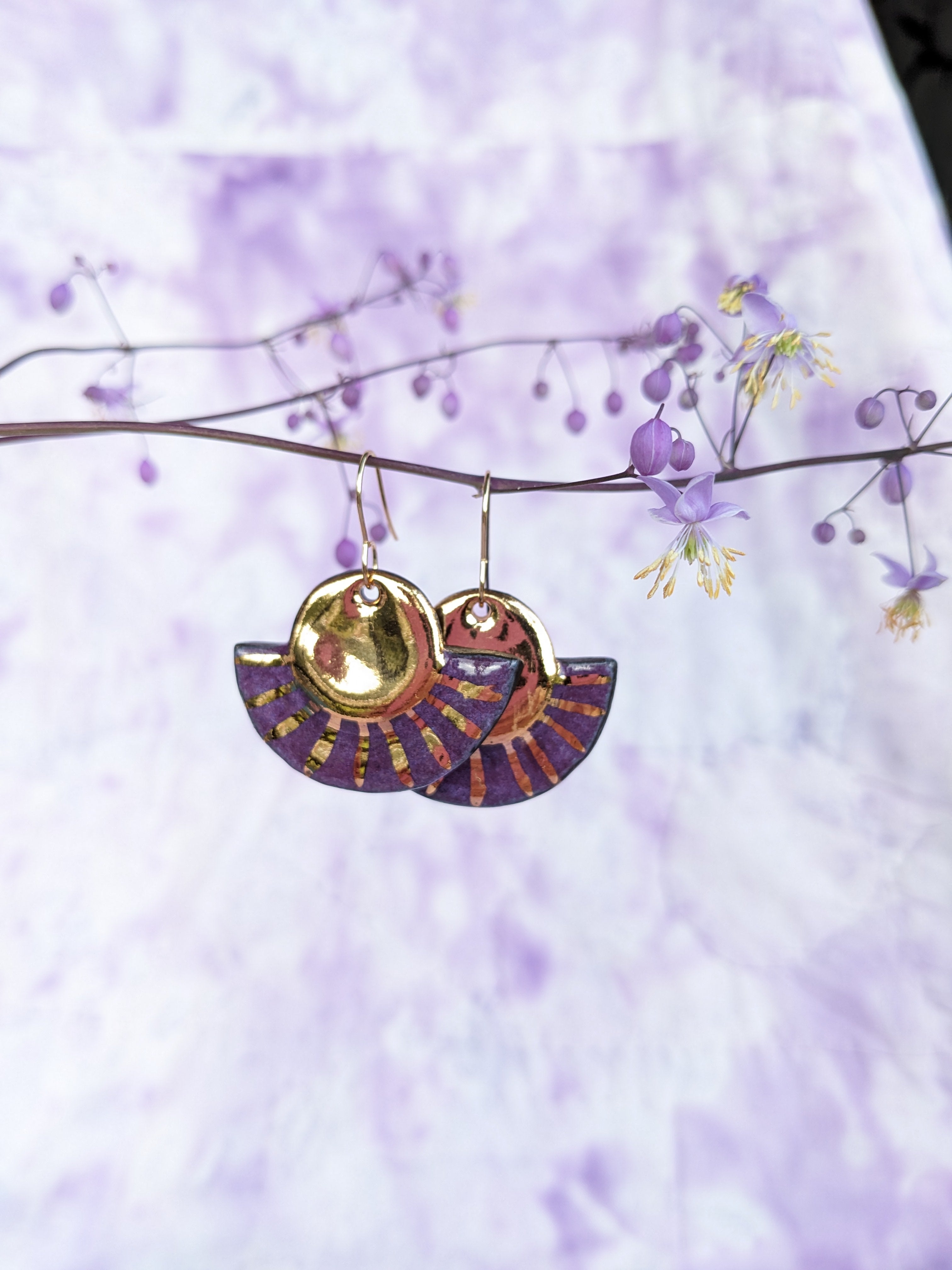 Golden Sunrise Ceramic Earrings. Lightweight, dangle earrings.