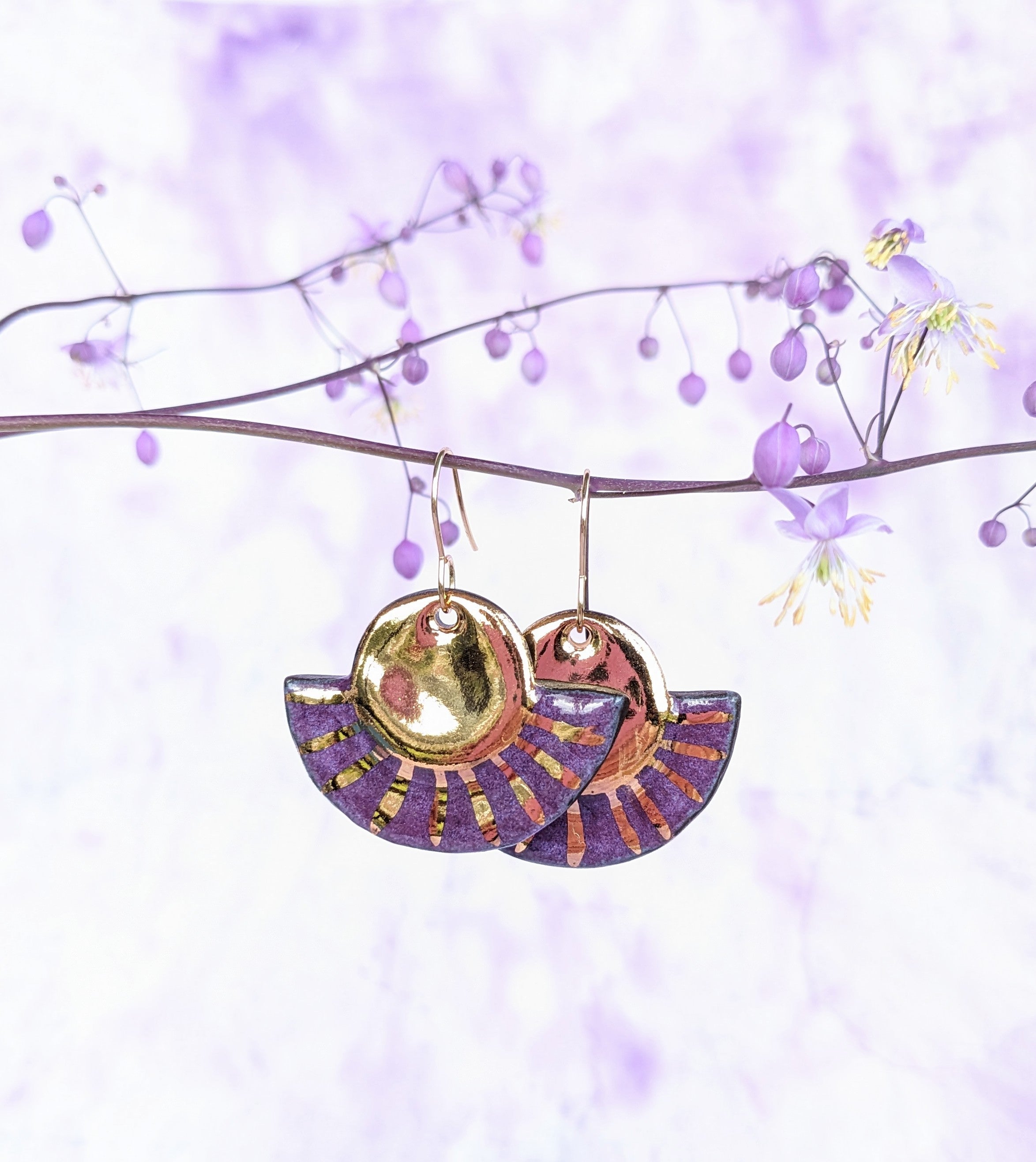 Golden Sunrise Ceramic Earrings. Lightweight, dangle earrings.