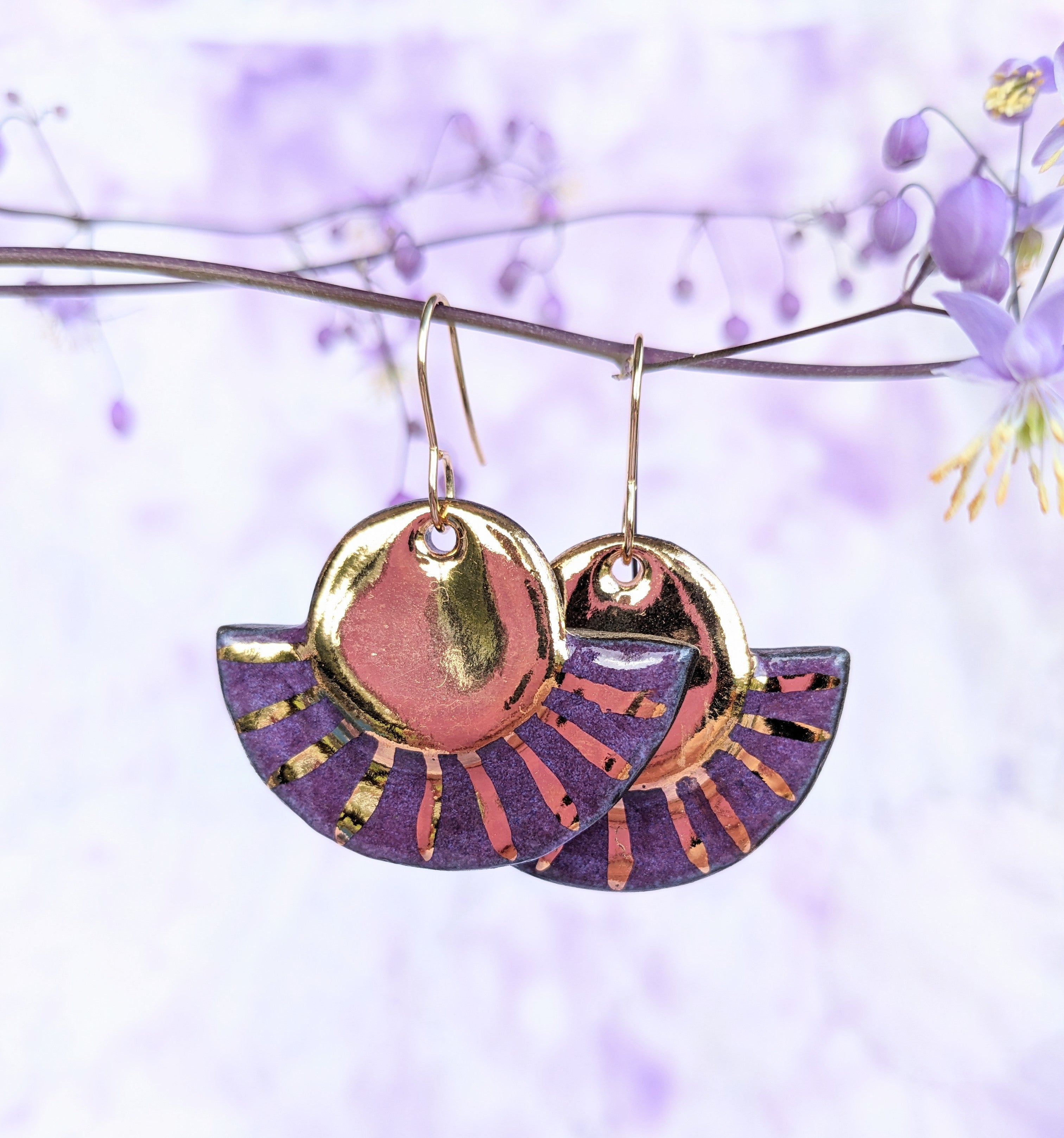 Golden Sunrise Ceramic Earrings. Lightweight, dangle earrings.
