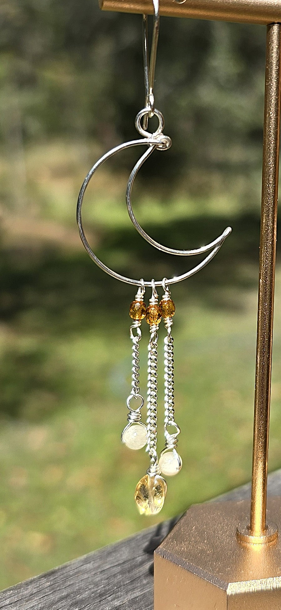 Crescent Moon Earrings in Sterling Silver with Citrine & Onyx