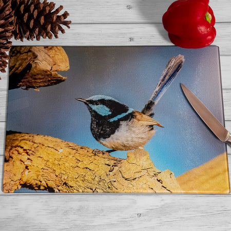 Superb Fairy Wren - Tempered Glass Chopping Board