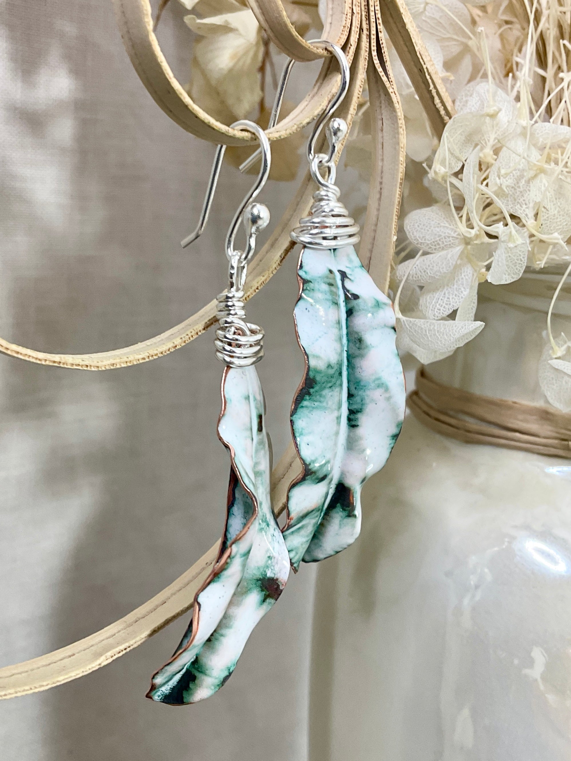 Leaves. Handmade enamel earrings