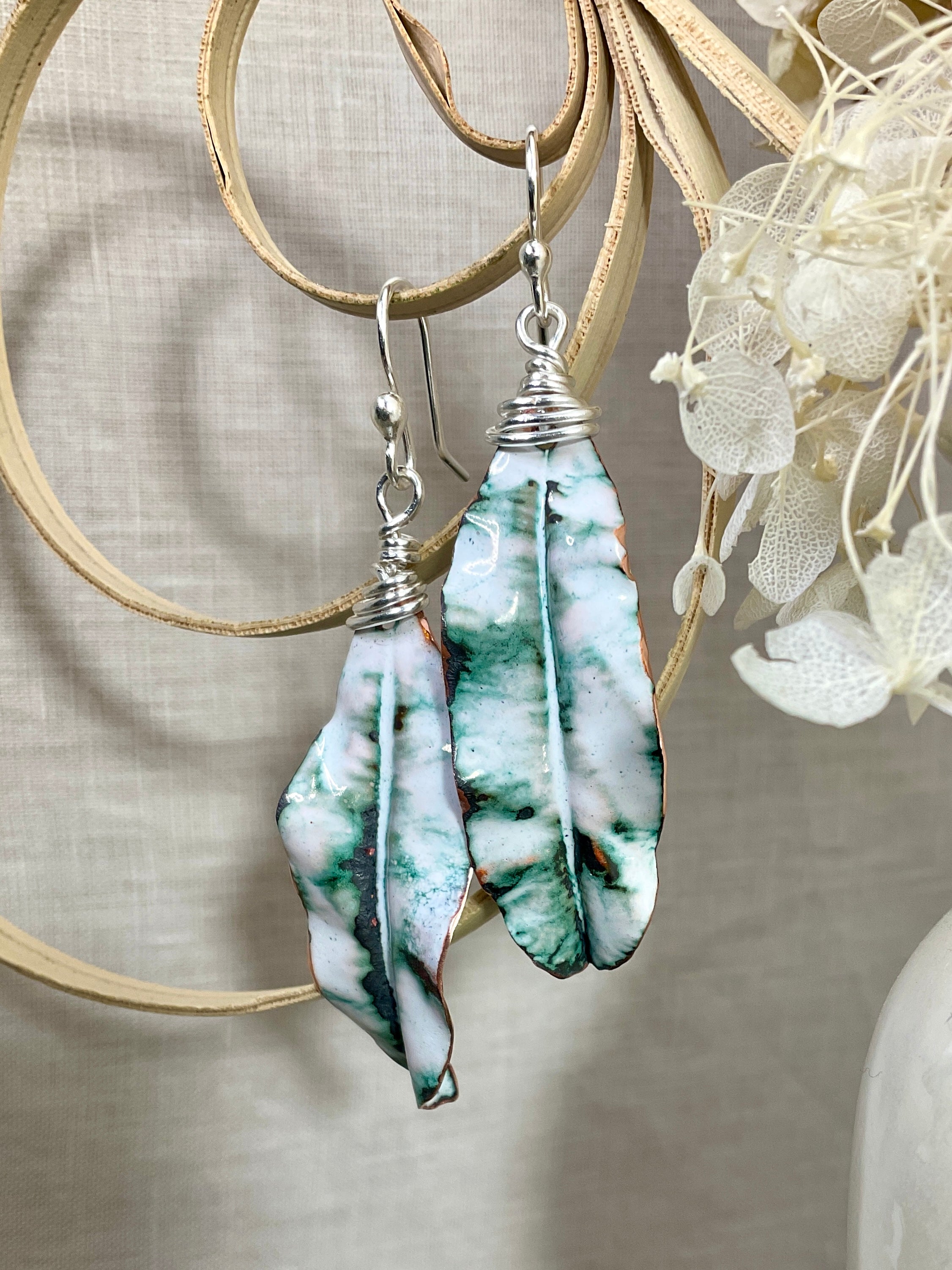 Leaves. Handmade enamel earrings