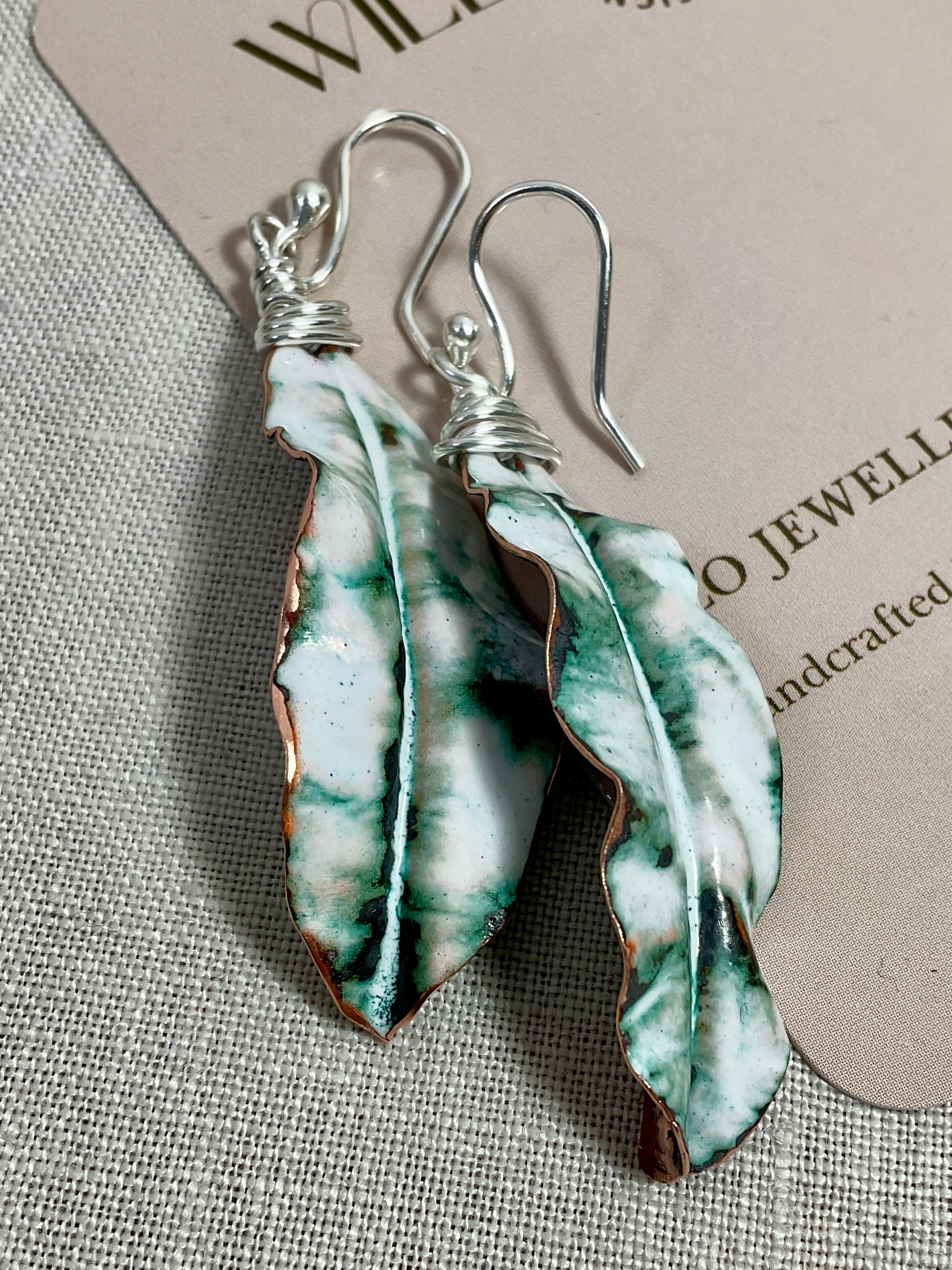 Leaves. Handmade enamel earrings