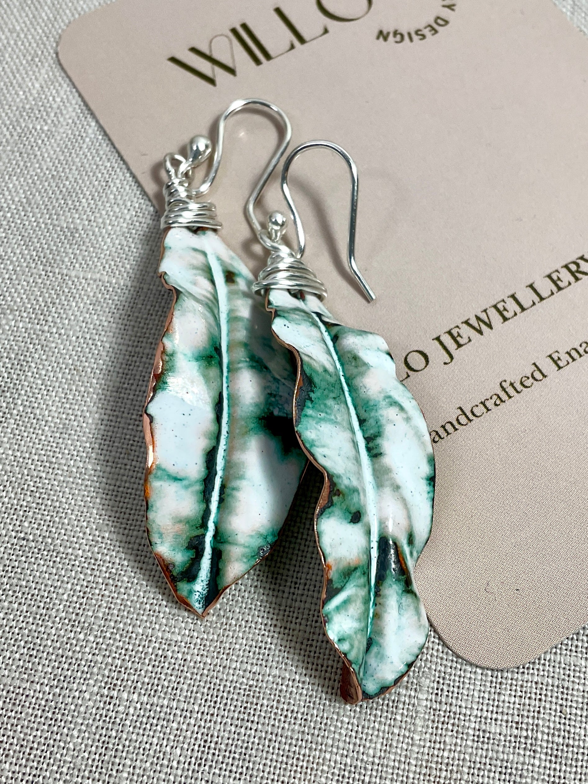 Leaves. Handmade enamel earrings