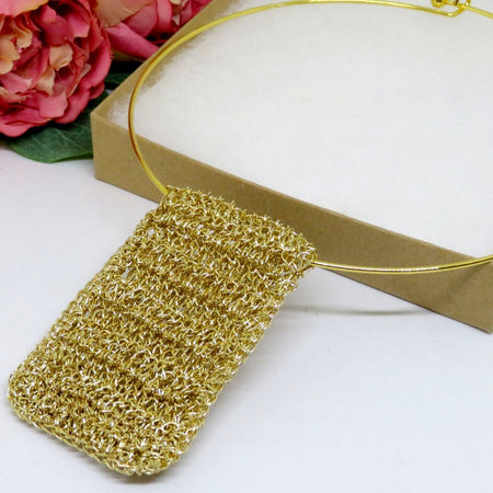 Bespoke Handmade Gold Shimmer Crochet Pendant Choker Necklace