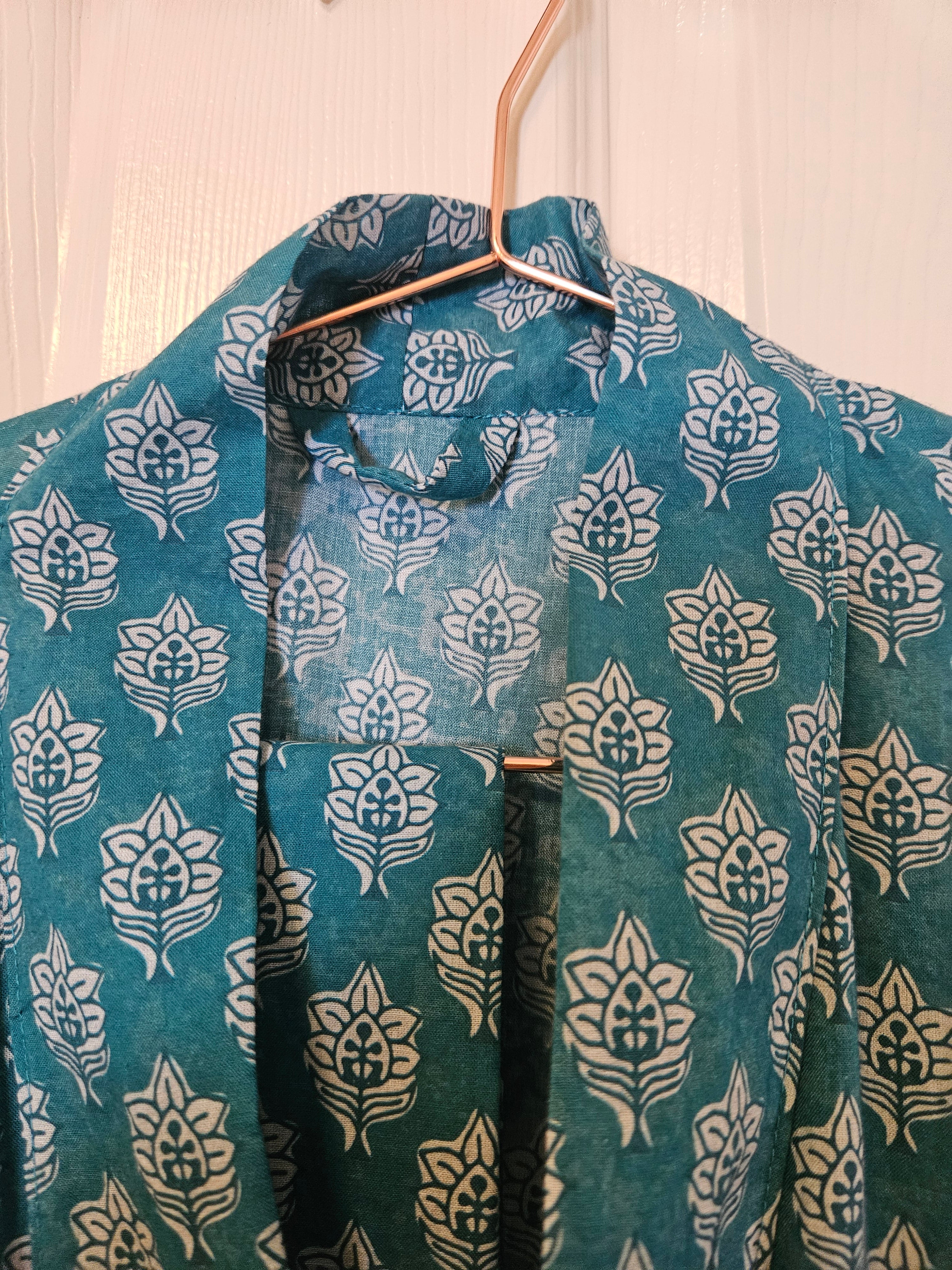 Lightweight Cotton Dressing Gown, Teal, Medium