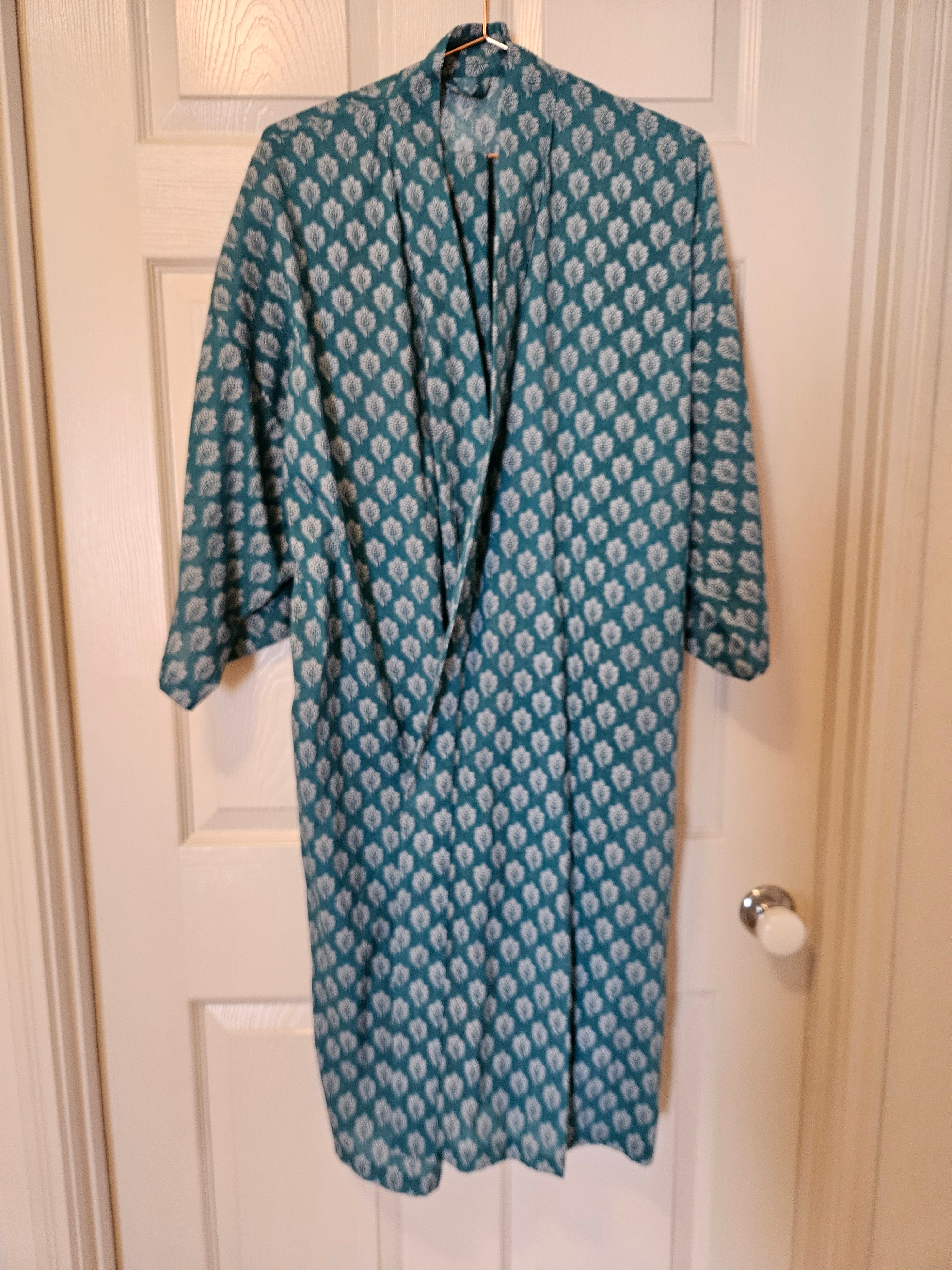 Lightweight Cotton Dressing Gown, Teal, Medium
