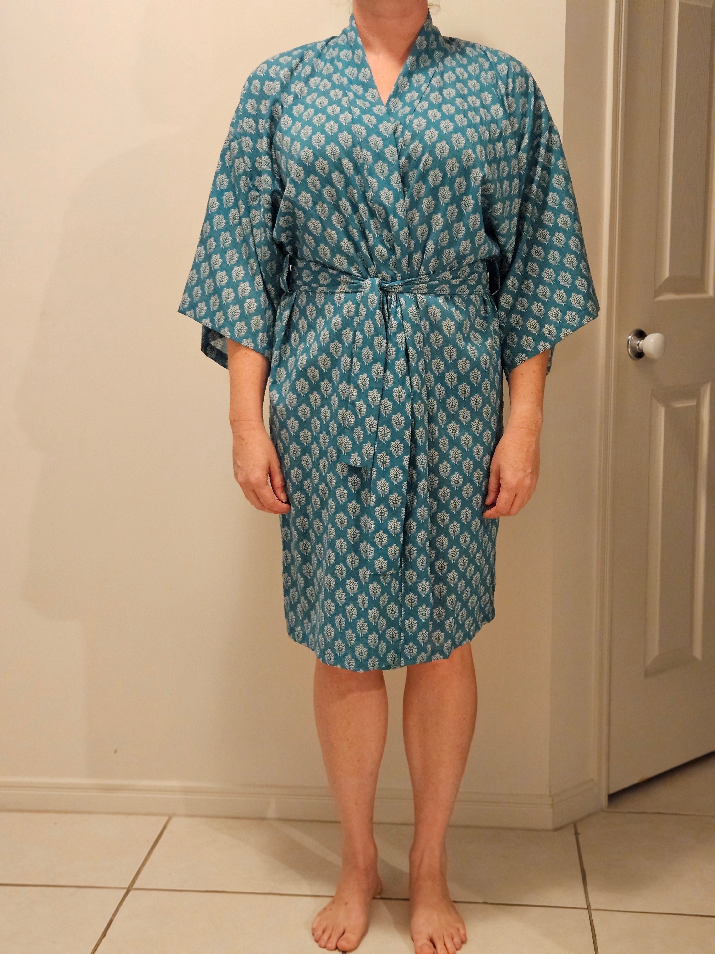 Lightweight Cotton Dressing Gown, Teal, Medium