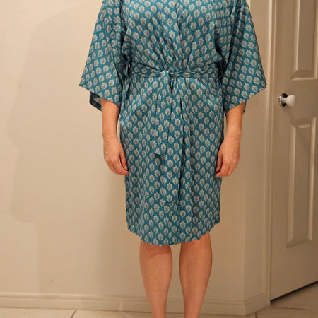 Lightweight Cotton Dressing Gown, Teal, Medium