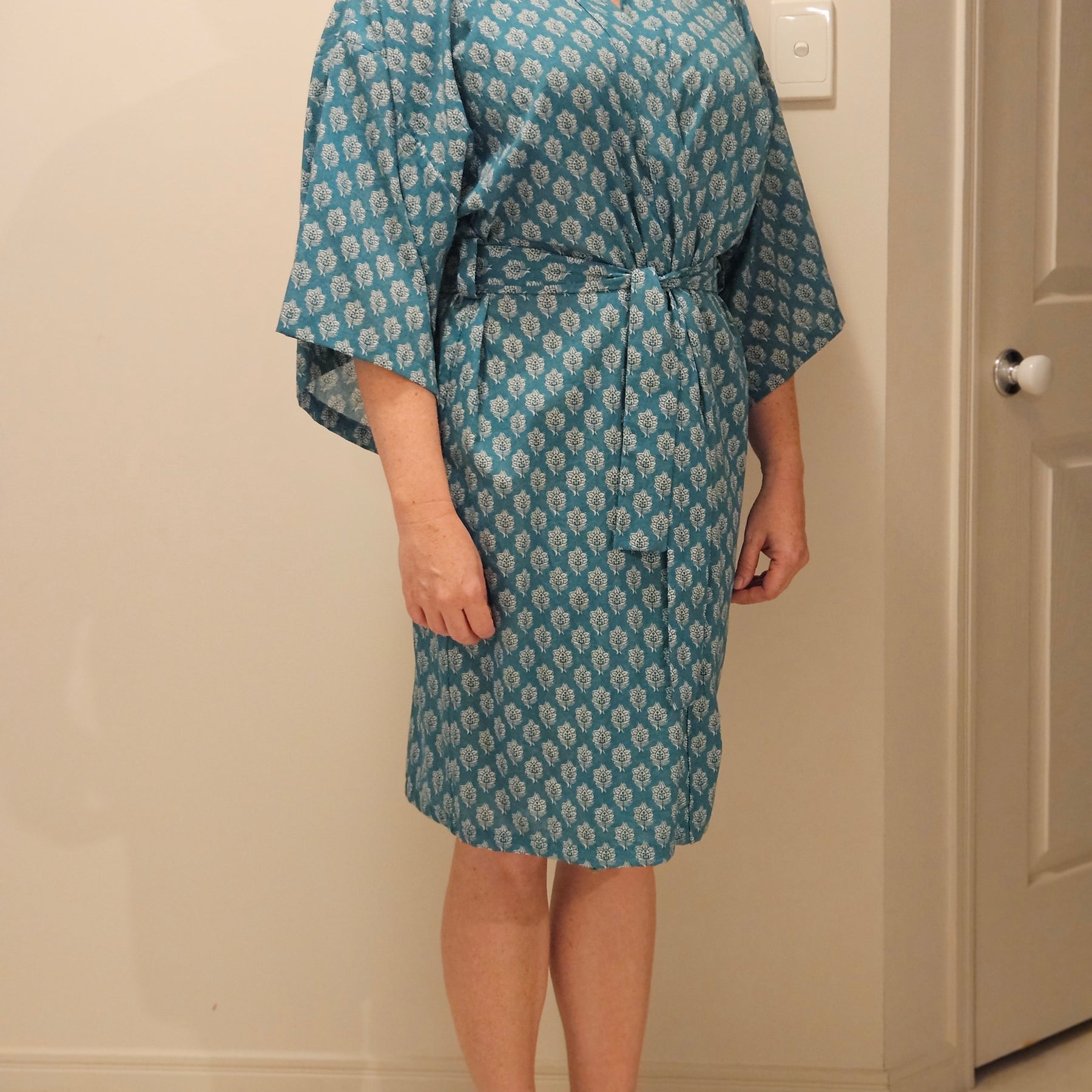 Lightweight Cotton Dressing Gown, Teal, Medium