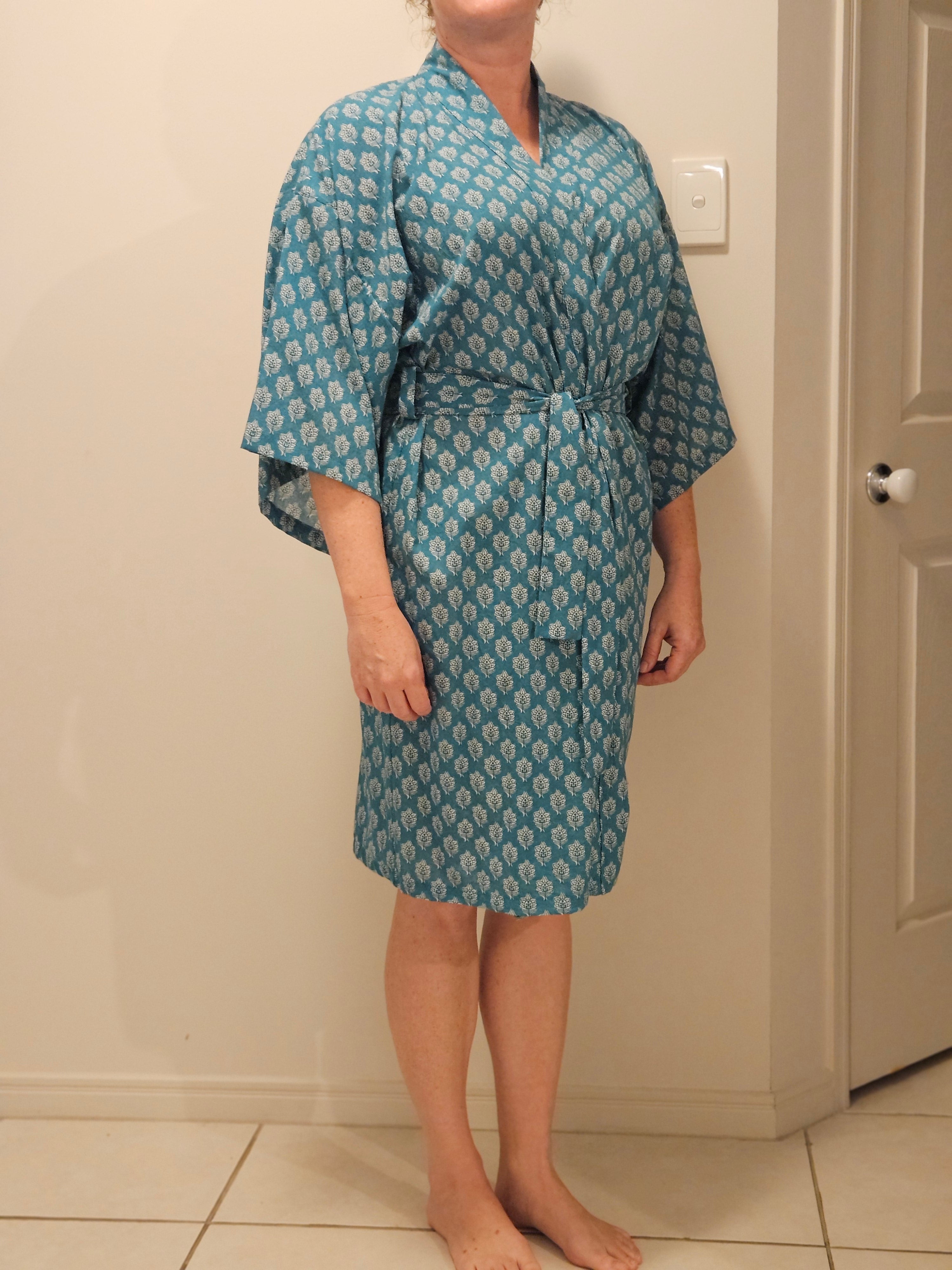 Lightweight Cotton Dressing Gown, Teal, Medium