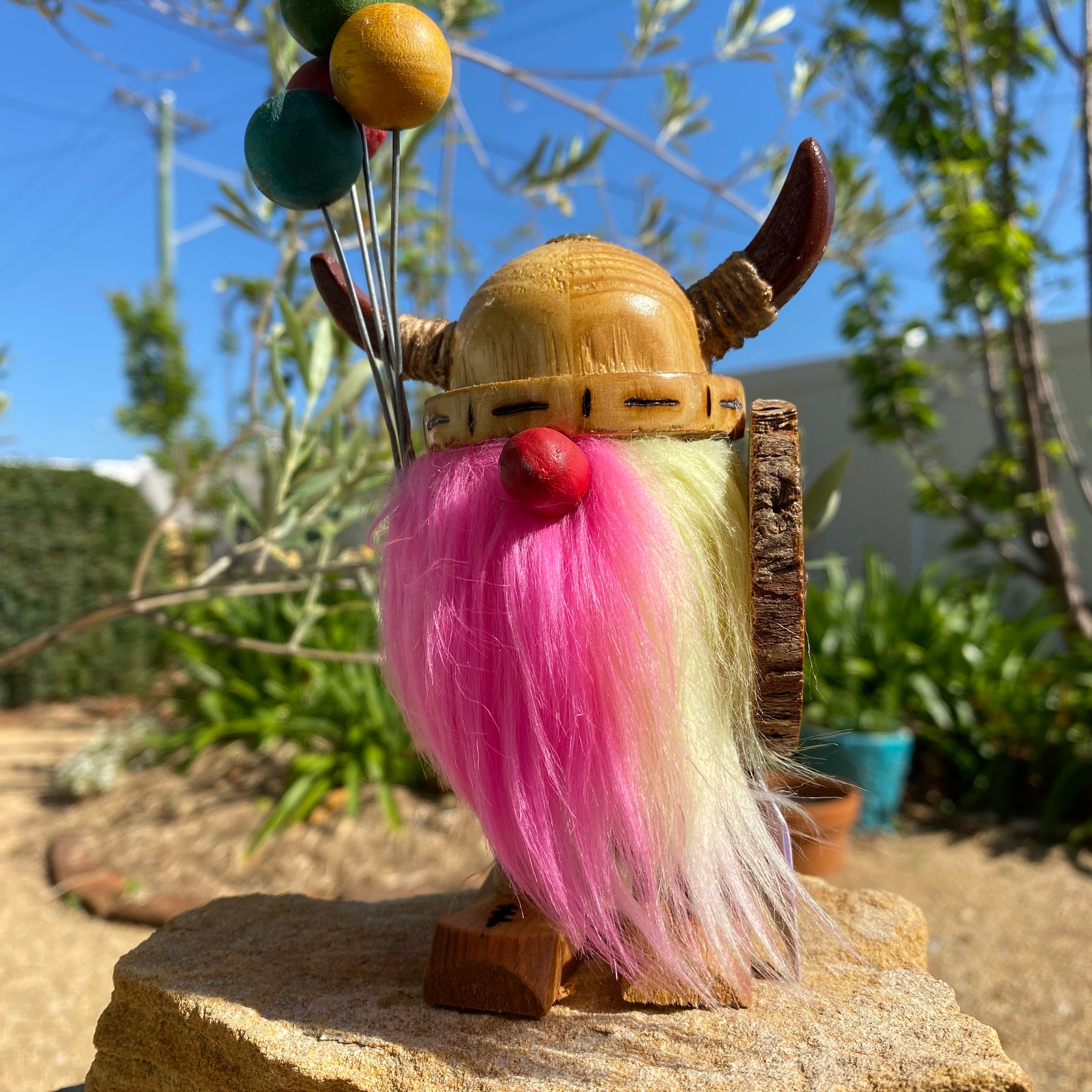 Handmade Wooden Clown Viking With Balloons