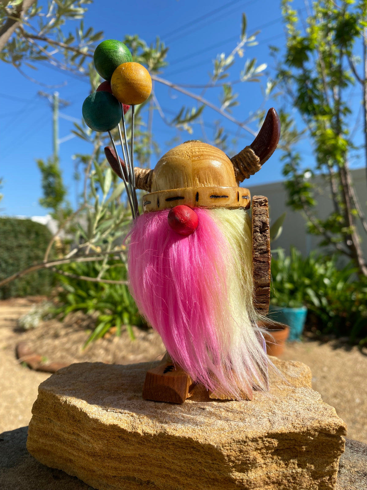Handmade Wooden Clown Viking With Balloons