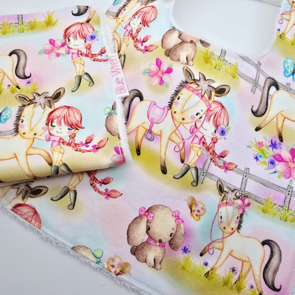 Baby Bib and Wash Cloth Pony Fabric Gift Set