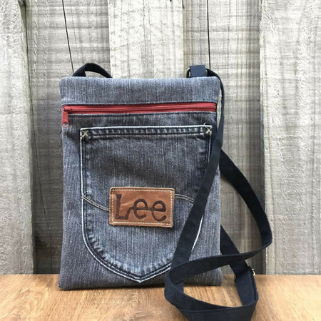 Grey Upcycled Denim Crossbody Bag - Lee Pocket