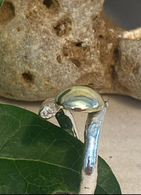 Organic Form Adjustable Silver & Brass Dome Ring