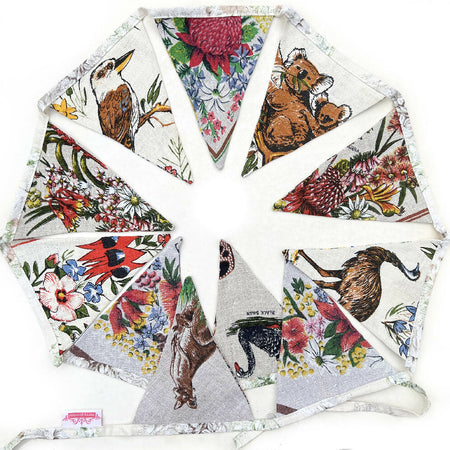 Australian Animals & Wildflowers Linen BUNTING , One of a Kind.