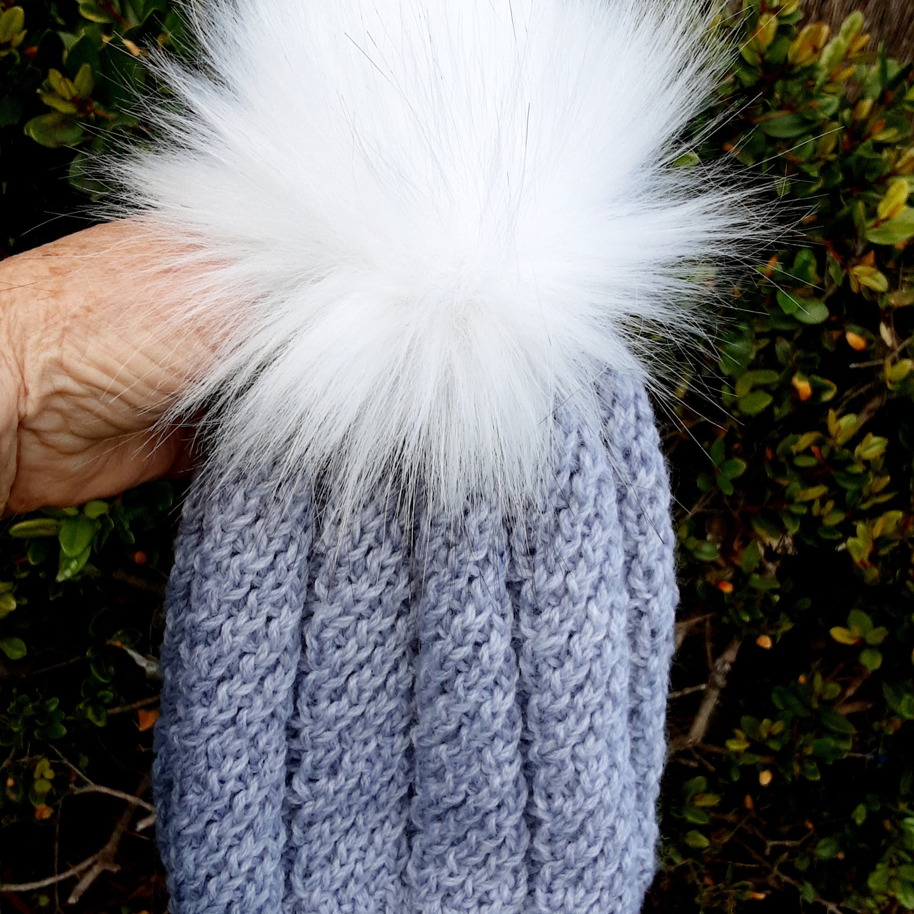 Hand knitted grey pure wool beanie