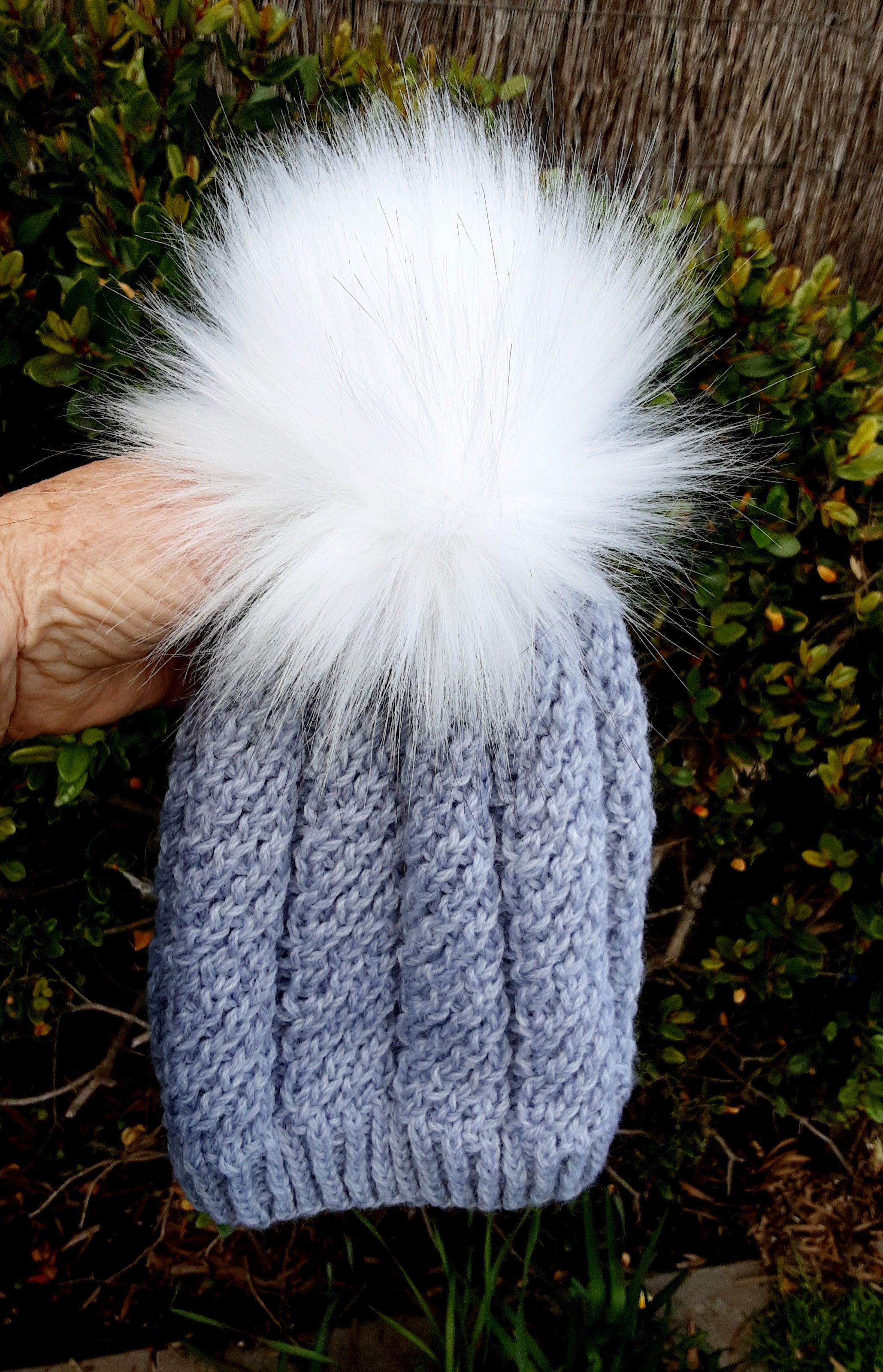 Hand knitted grey pure wool beanie