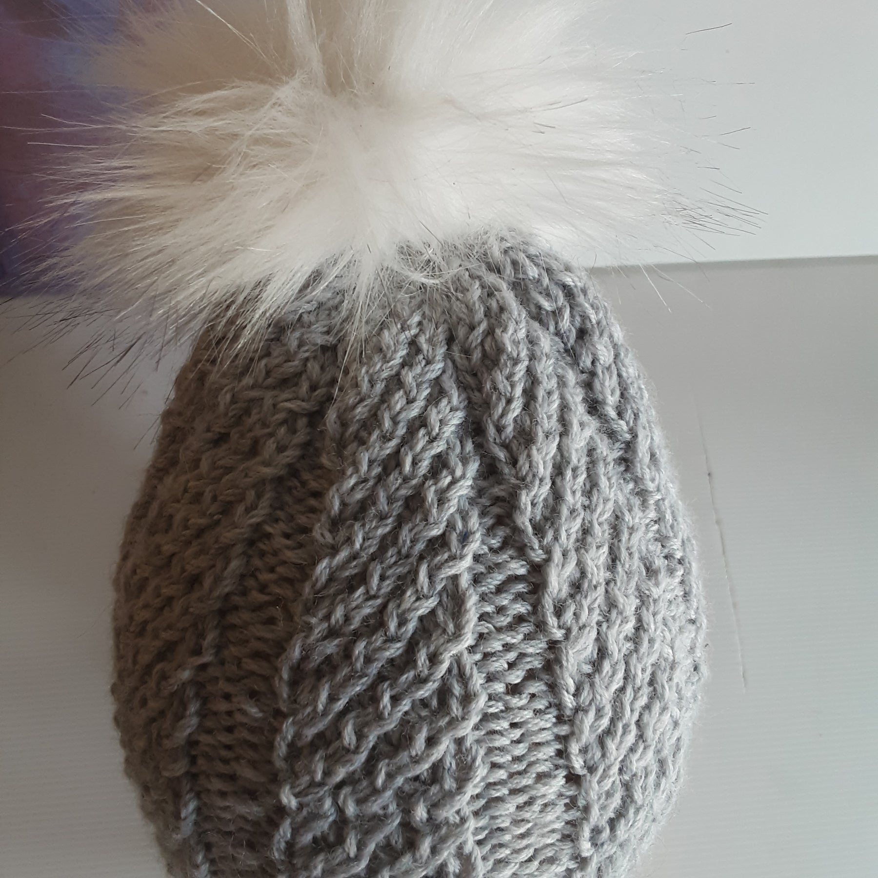 Hand knitted grey pure wool beanie