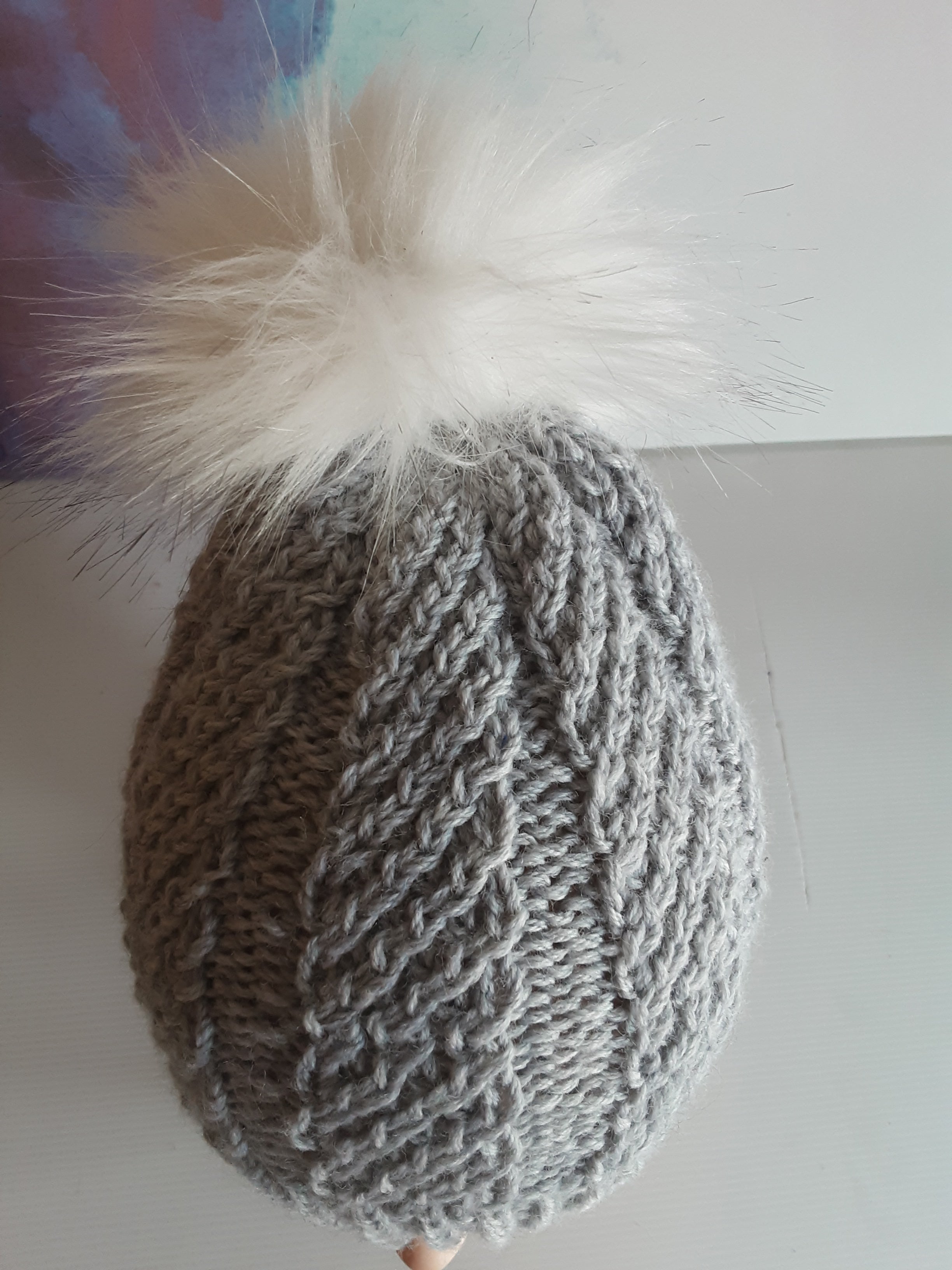 Hand knitted grey pure wool beanie