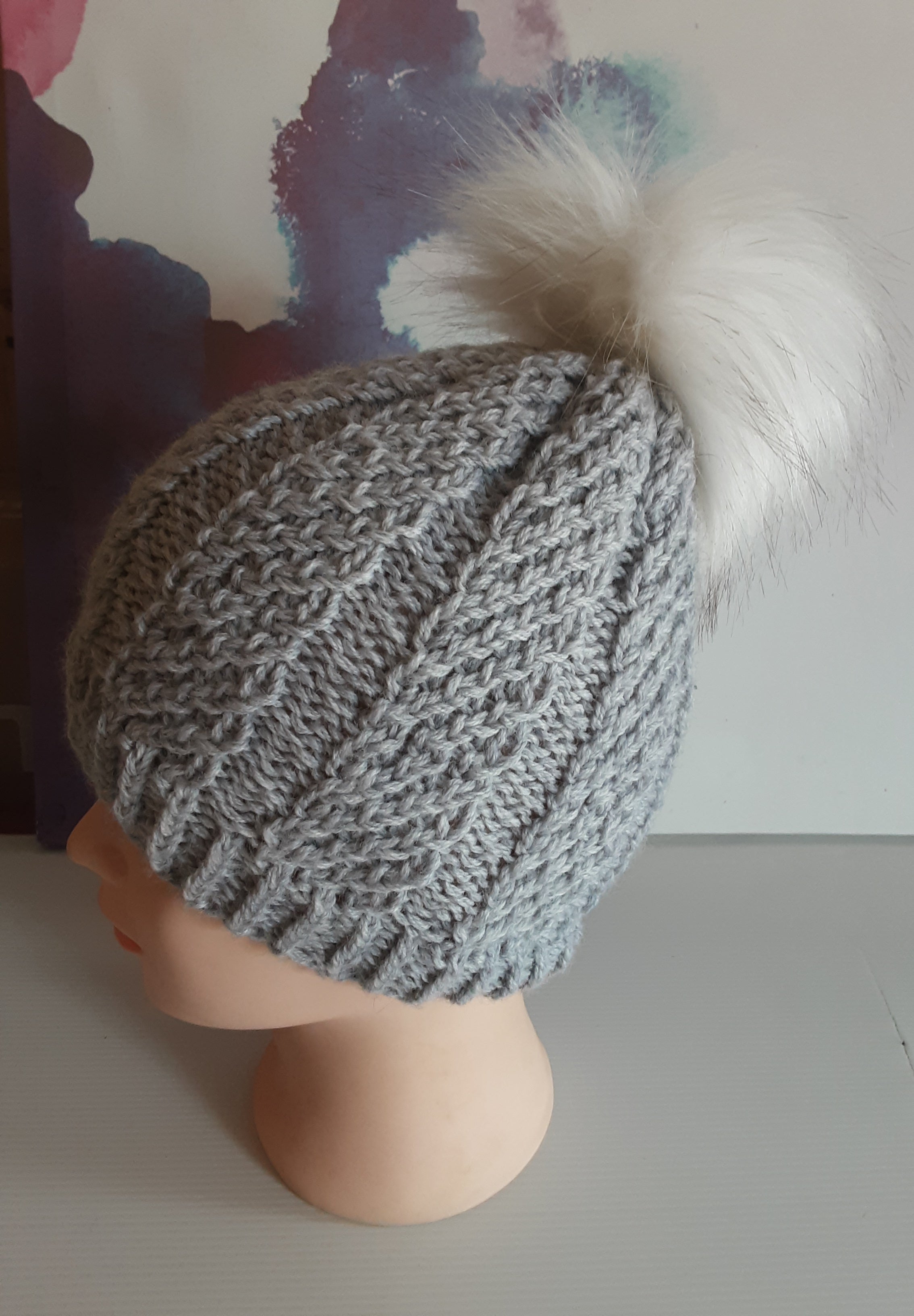 Hand knitted grey pure wool beanie
