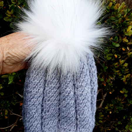 Hand knitted grey pure wool beanie