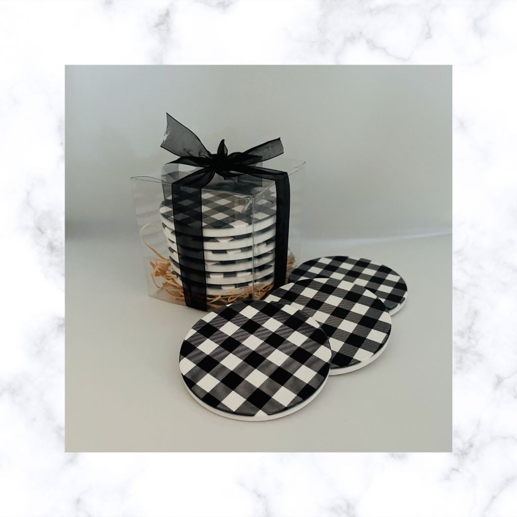 Black & White Gingham Ceramic Coasters (price is per coaster)
