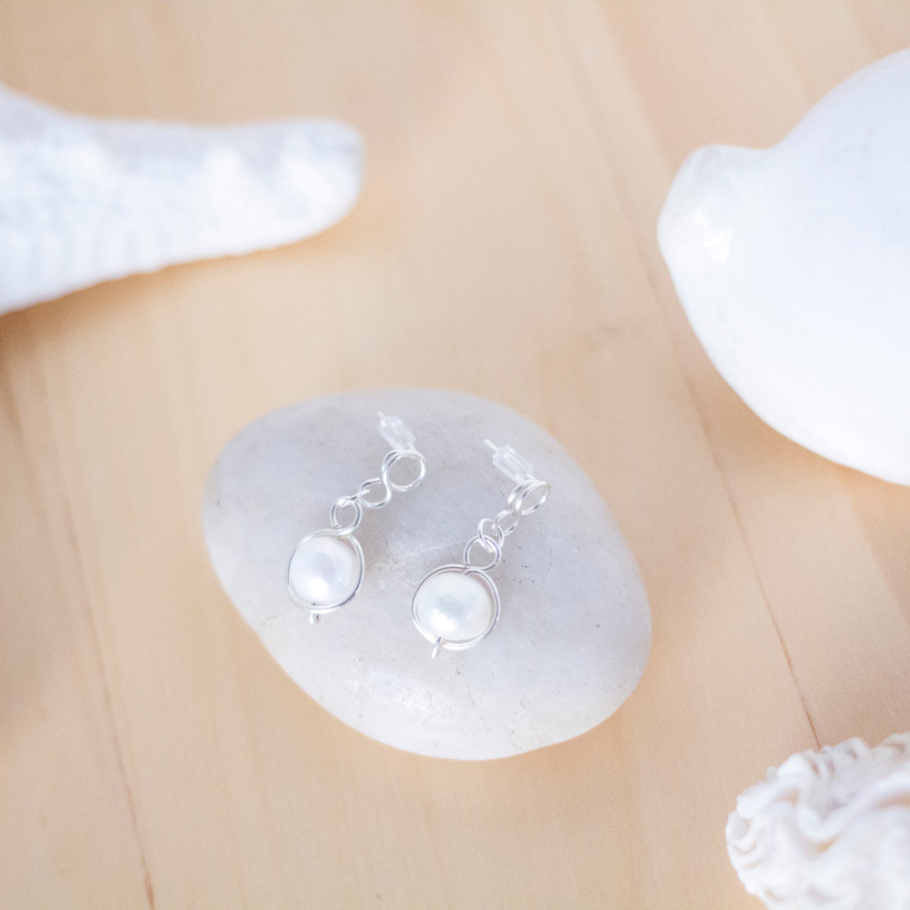 Baroque Pearl Silver Loop Stud Earrings | Sterling Silver