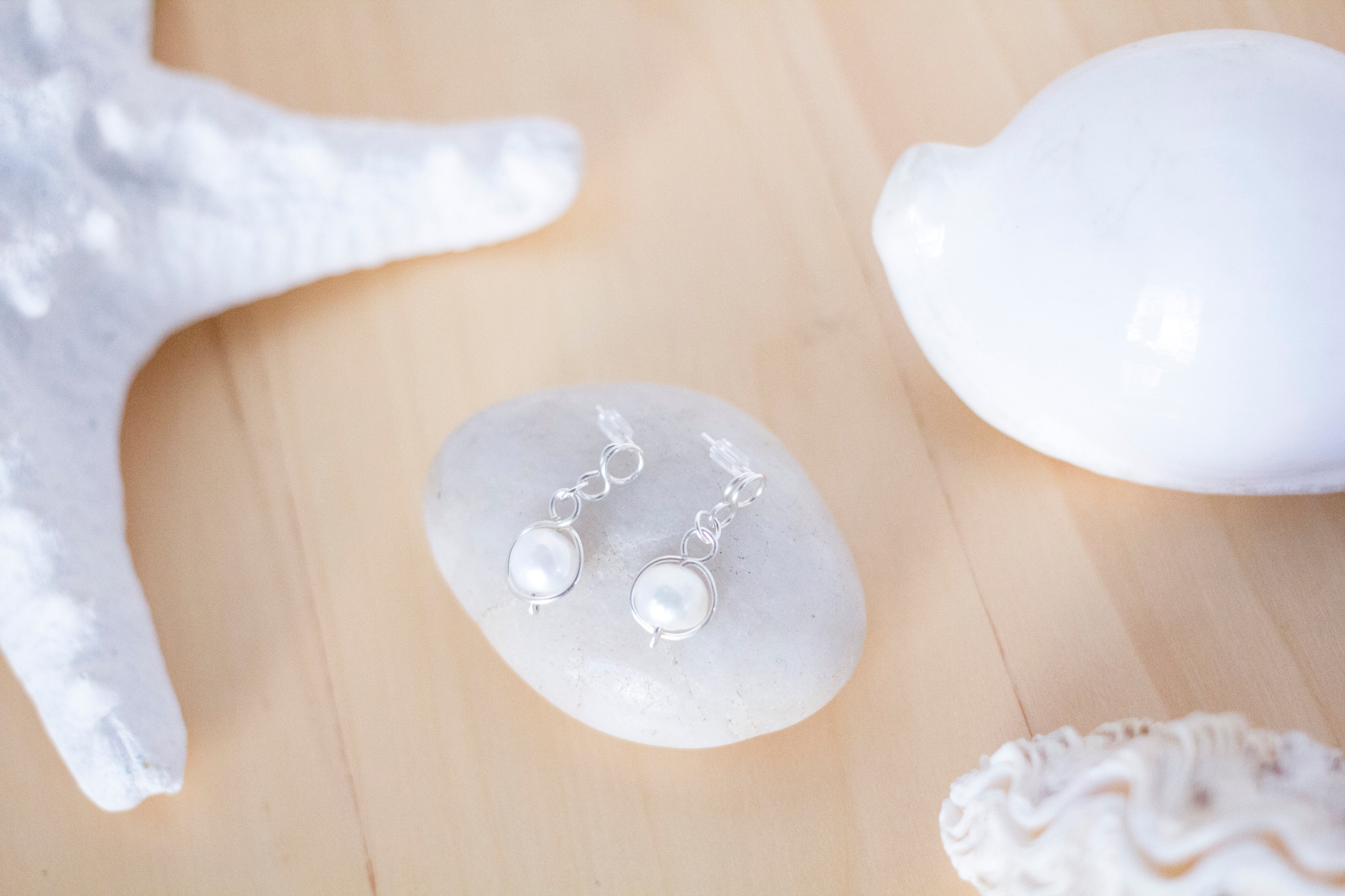 Baroque Pearl Silver Loop Stud Earrings | Sterling Silver