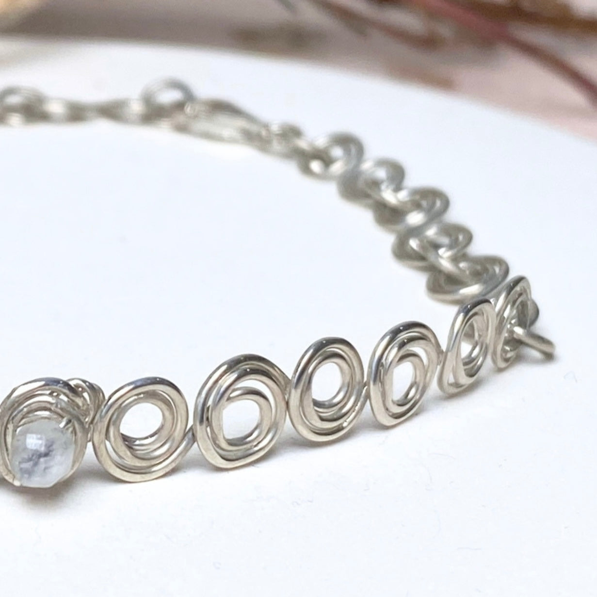 NEW Looping Silver bracelet with natural Moonstone  | Sterling silver | Faceted Moonstone beads | Birthstone-inspired jewellery