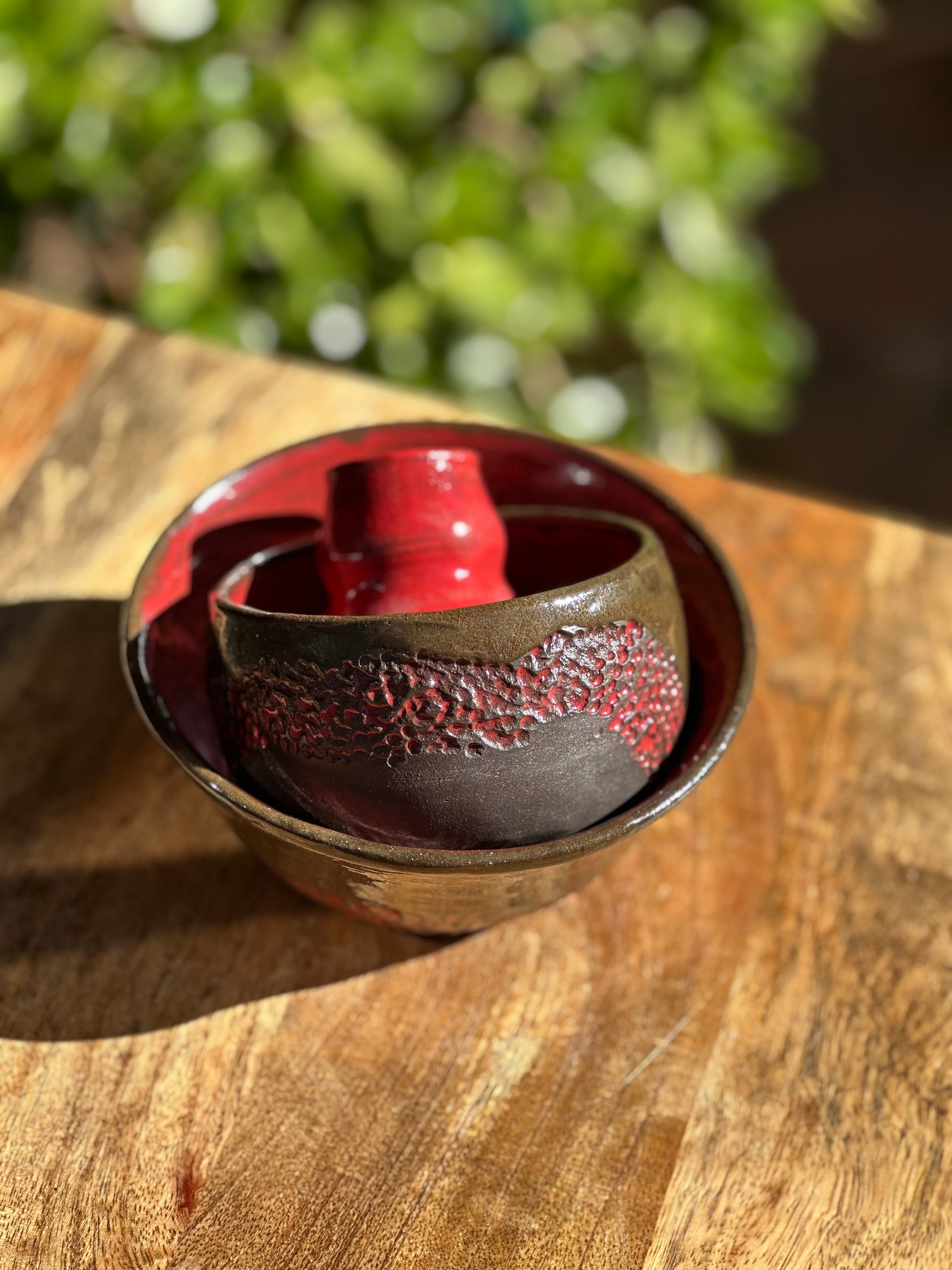 Handmade Ceramic Noodle Bowl Set with Chopstick Holder | Fire & Brimstone