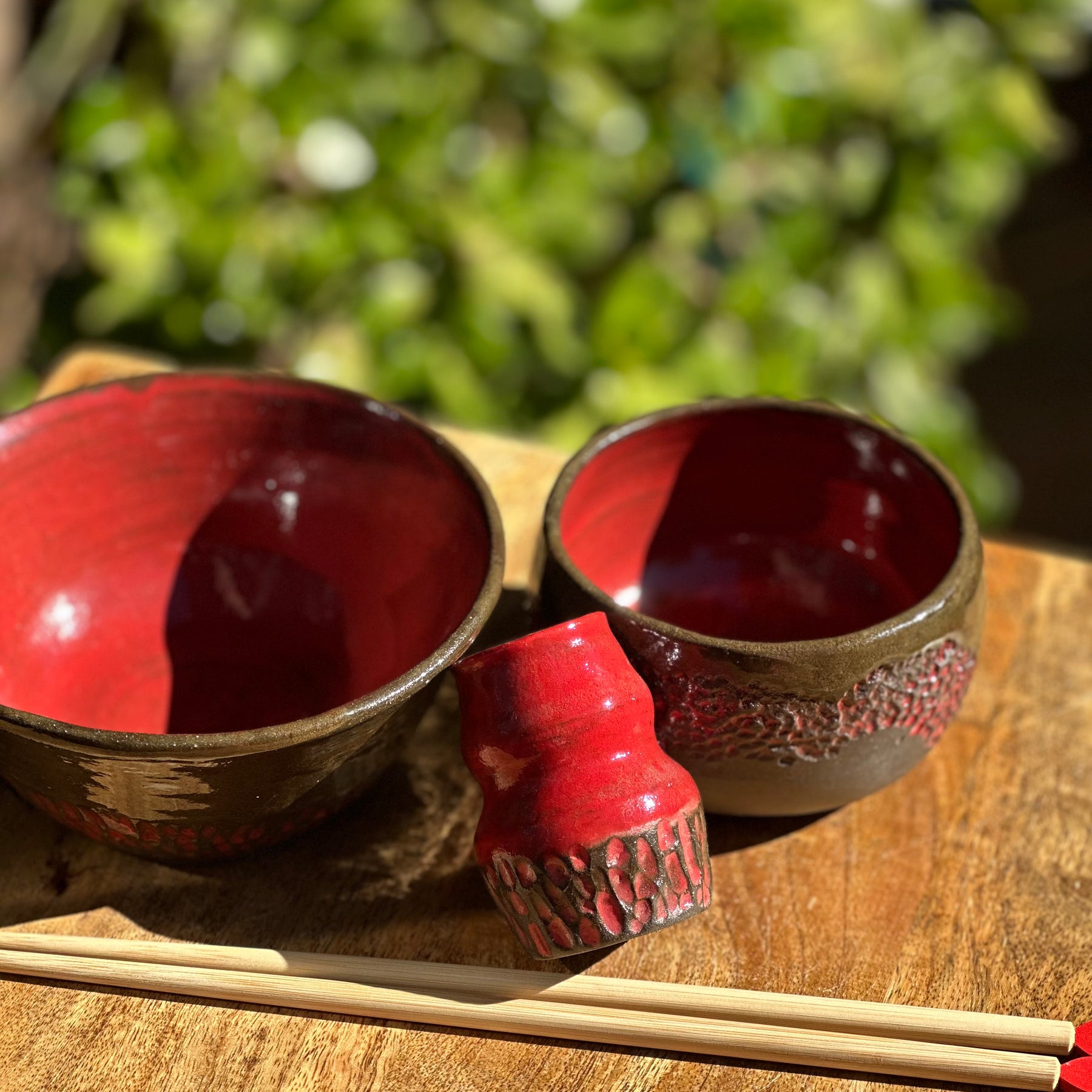 Handmade Ceramic Noodle Bowl Set with Chopstick Holder | Fire & Brimstone