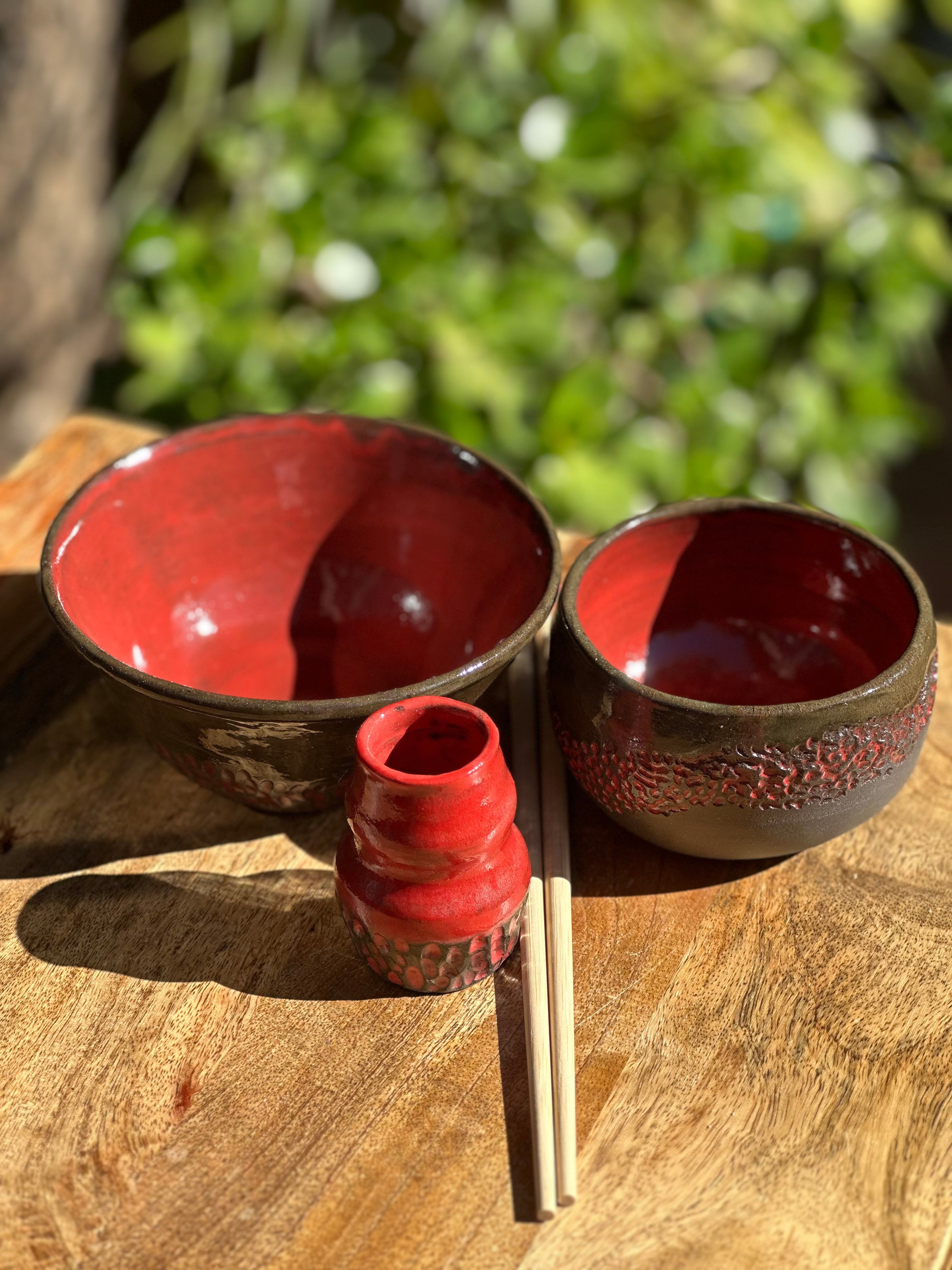 Handmade Ceramic Noodle Bowl Set with Chopstick Holder | Fire & Brimstone