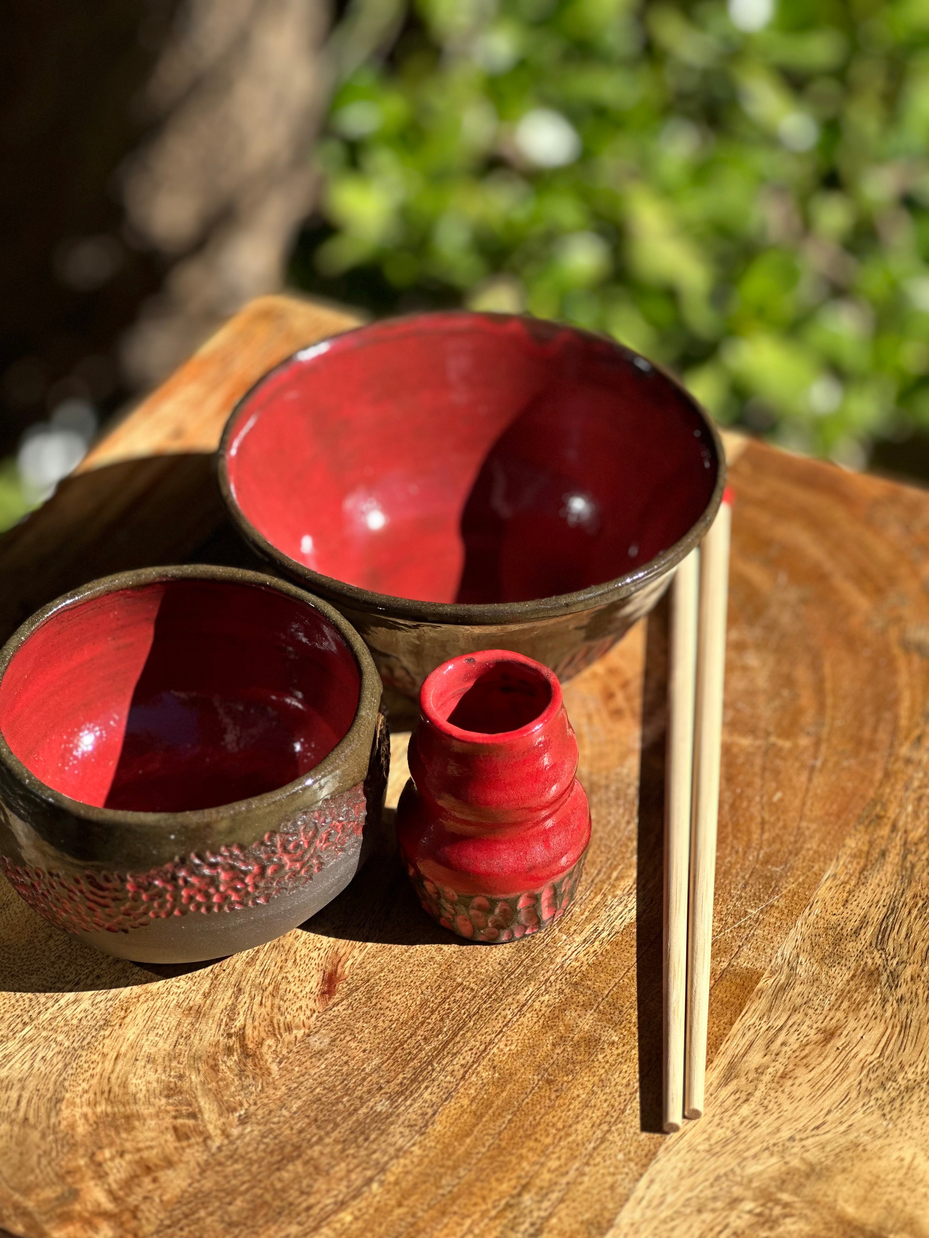 Handmade Ceramic Noodle Bowl Set with Chopstick Holder | Fire & Brimstone