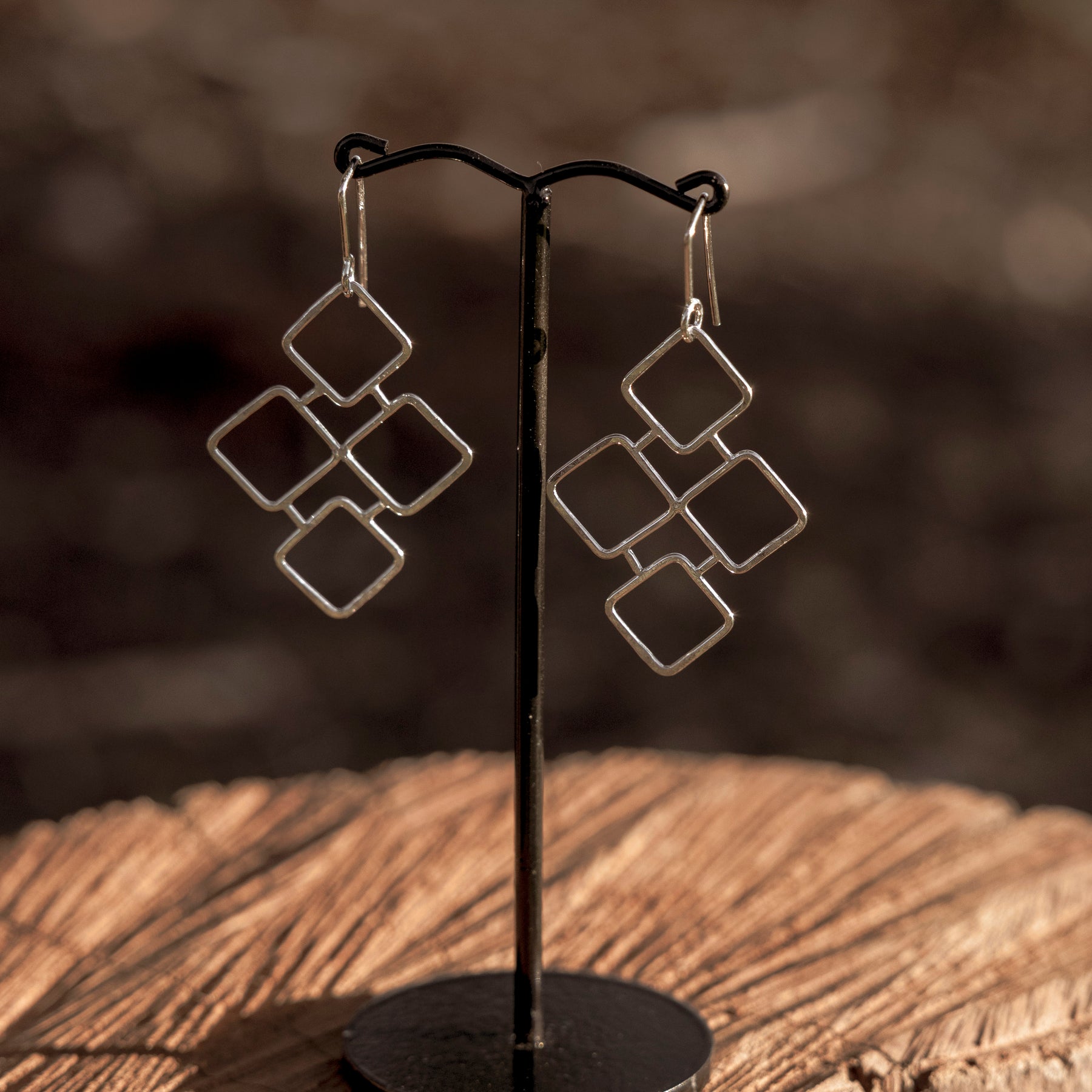 Sterling Silver Mosaic Earrings – Handmade Geometric Drop Earrings