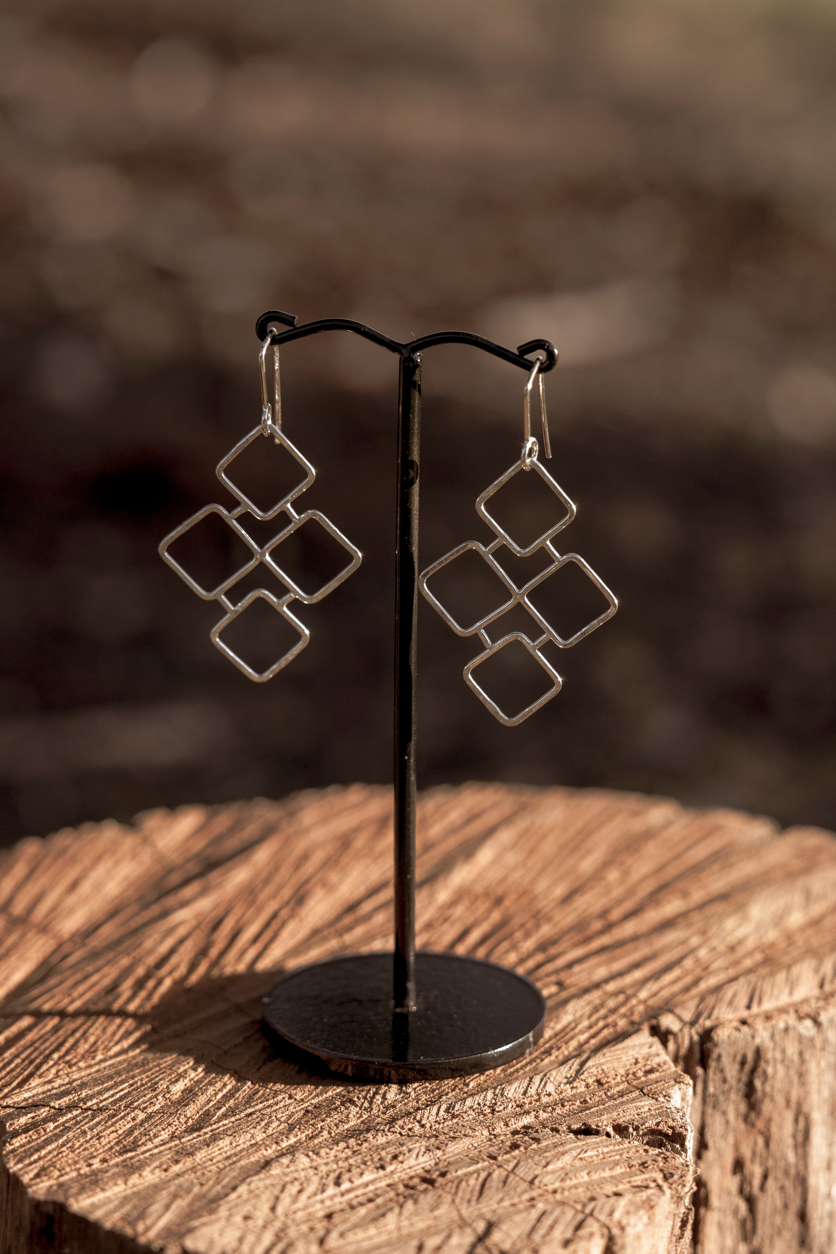 Sterling Silver Mosaic Earrings – Handmade Geometric Drop Earrings