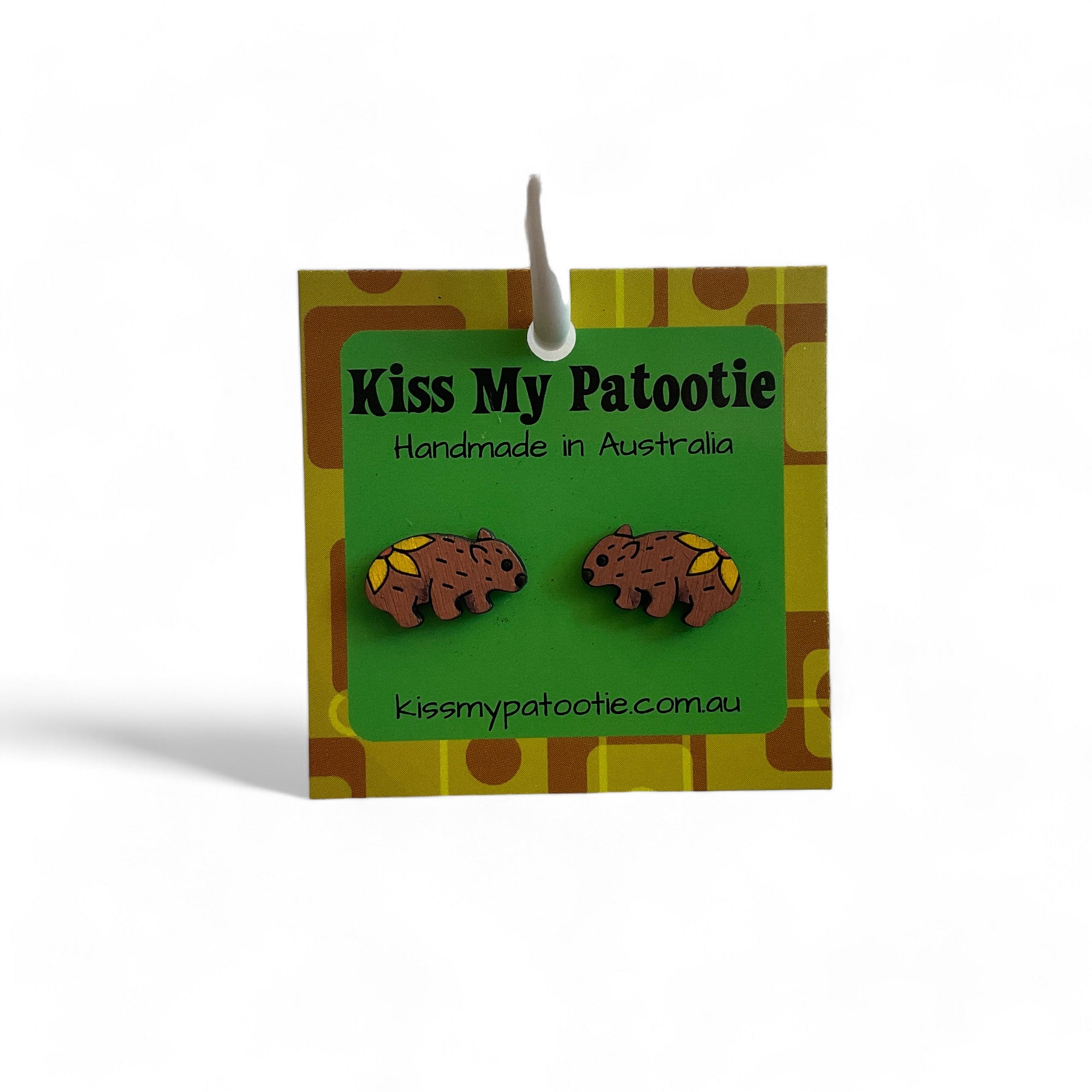 Australian animal studs - Wombat - hand painted, wooden earrings