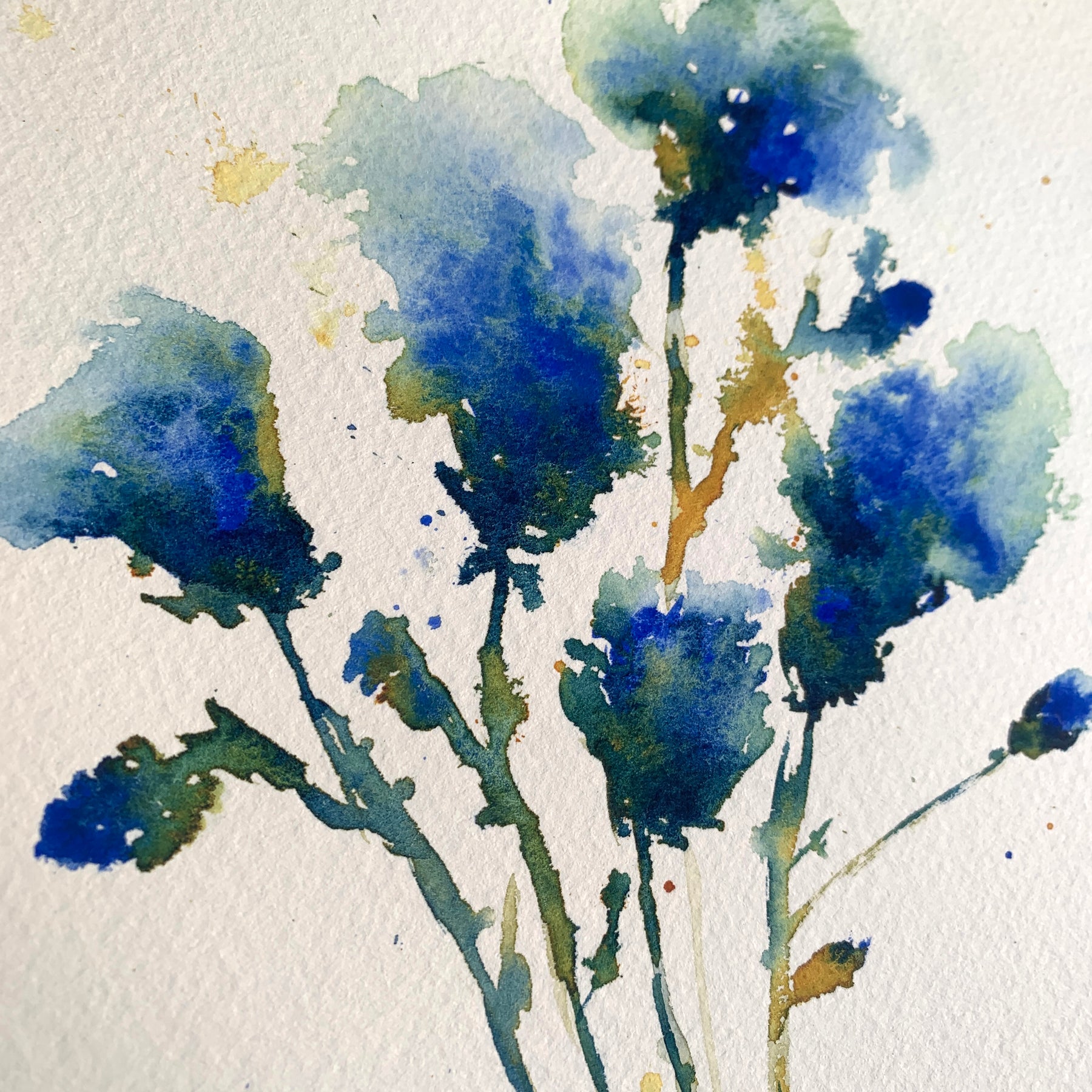 Original Hand-painted Watercolour Artwork - "Cobalt Florals" - A4
