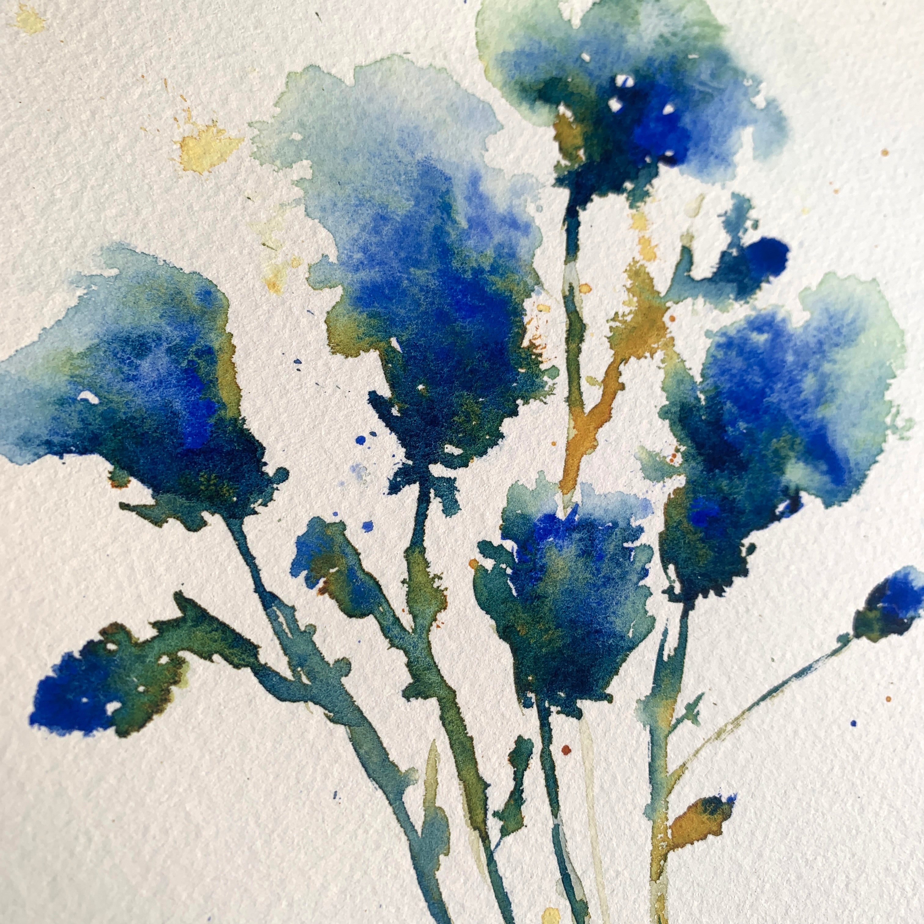 Original Hand-painted Watercolour Artwork - "Cobalt Florals" - A4