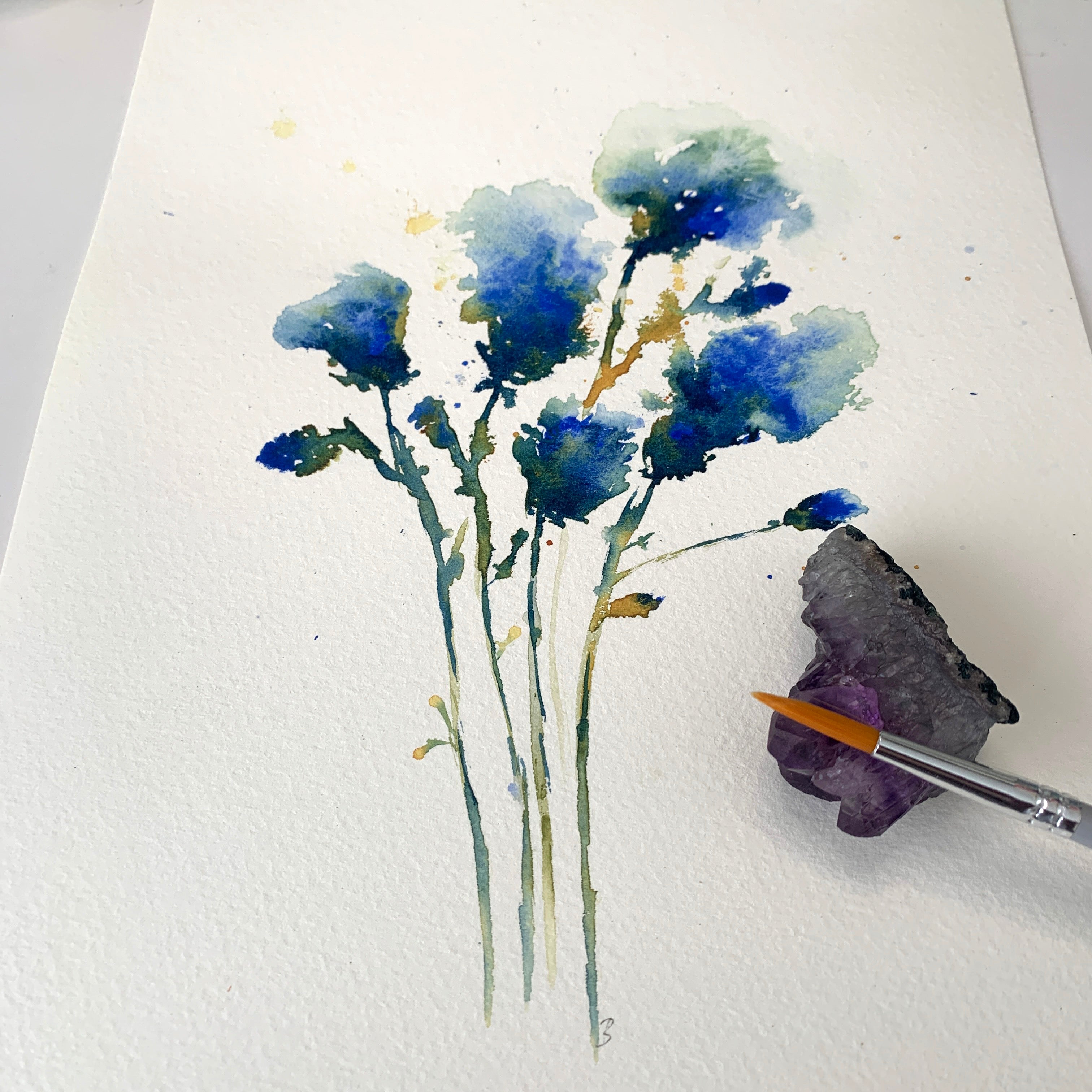 Original Hand-painted Watercolour Artwork - "Cobalt Florals" - A4