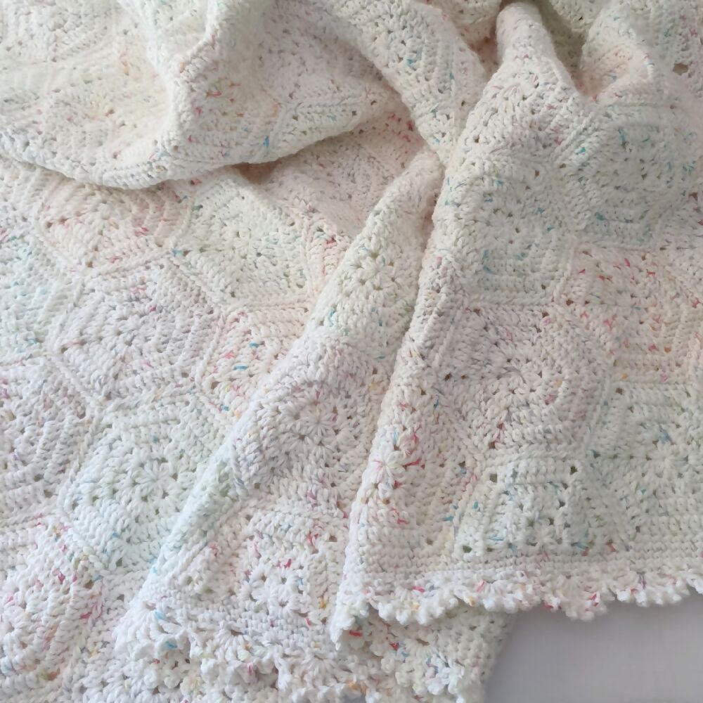 Baby Blanket acrylic speckled hexagons crochet child lap blanket